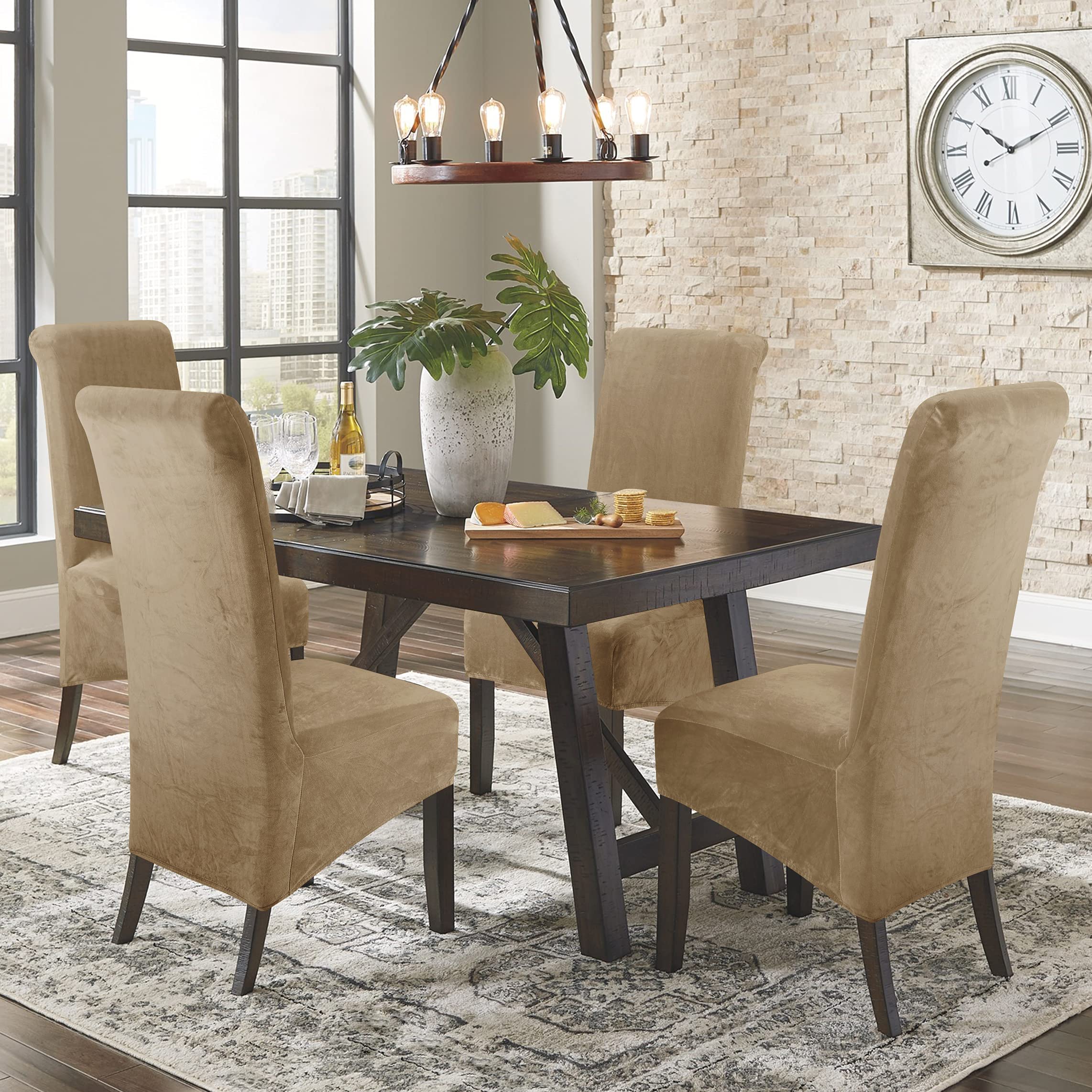 Lot de 6 housses de chaise de salle à manger XL en velours extensible pour chaise de mariage, fête, hôtel, restaurant, décoration d'intérieur (Camel)