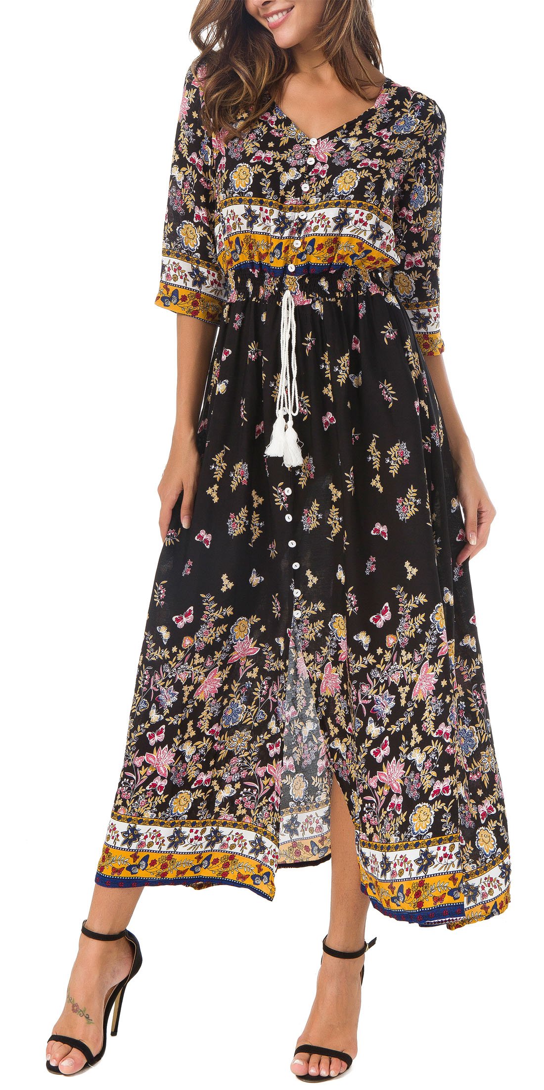 open lace back dress Floral Print Maxi Dress Women Button Up Split Long Flowy Bohemian Beach Party  Dresses at Amazon Women's Clothing store
