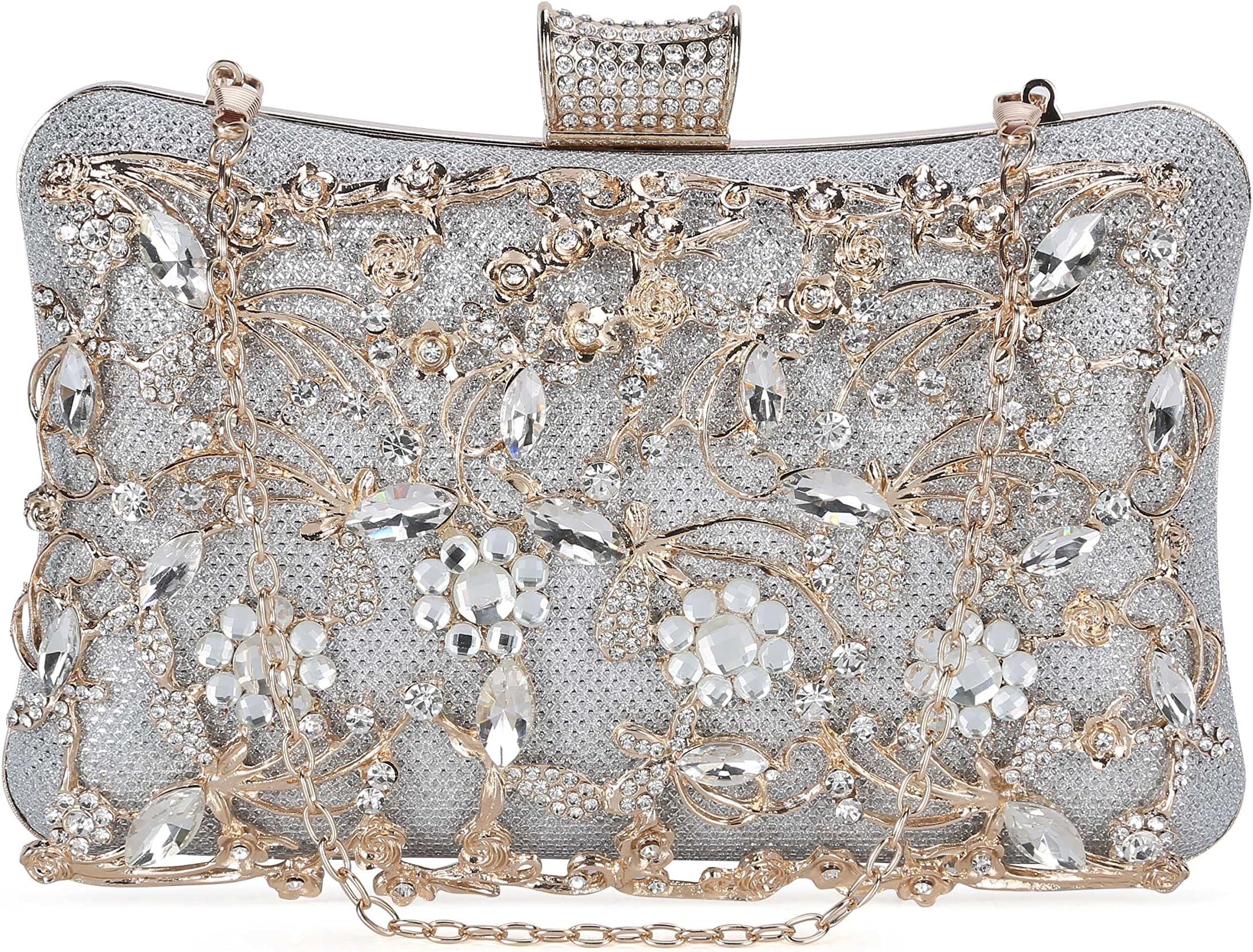 TanpellWomens Crystal Evening Clutch Bag Rhinestone Wedding Handbag Purse for Bridal Prom Cocktail Party