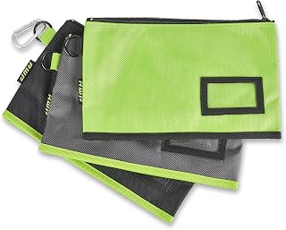 AWP Heavy Duty Utility Pouches, Tool Pouches with Carabiner Hooks, Tool Belt Accessory, Pack of 3,Green/Gray/Black