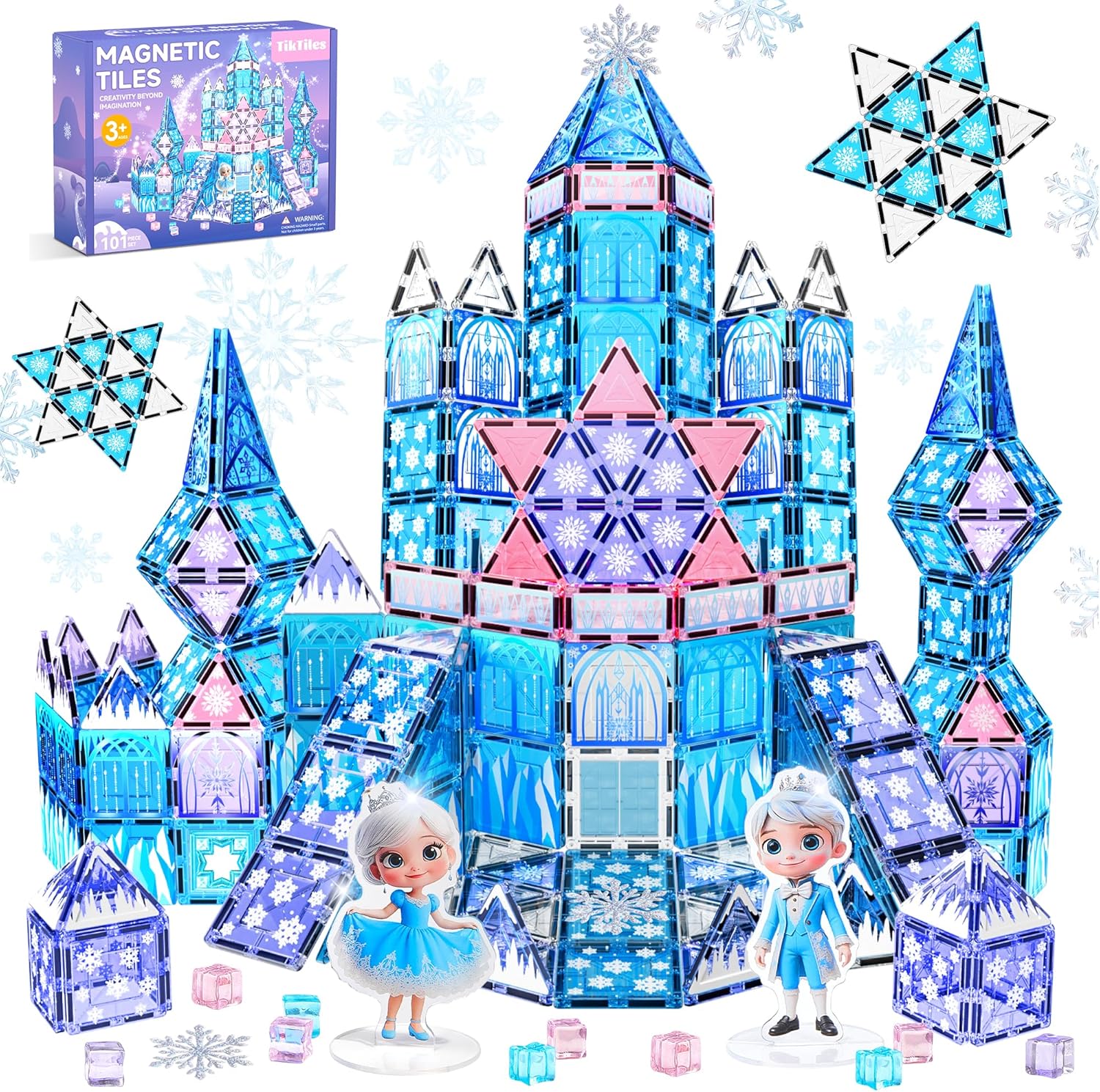 Magnetic Tiles Building Toys Set with 2 Dolls, Princess Castle Magnetic Blocks for Kids Ages 3-5 4-8, STEM Educational Sensory Magnet Toys Birthday Gifts for Toddlers Girls Boys Princess Tiles