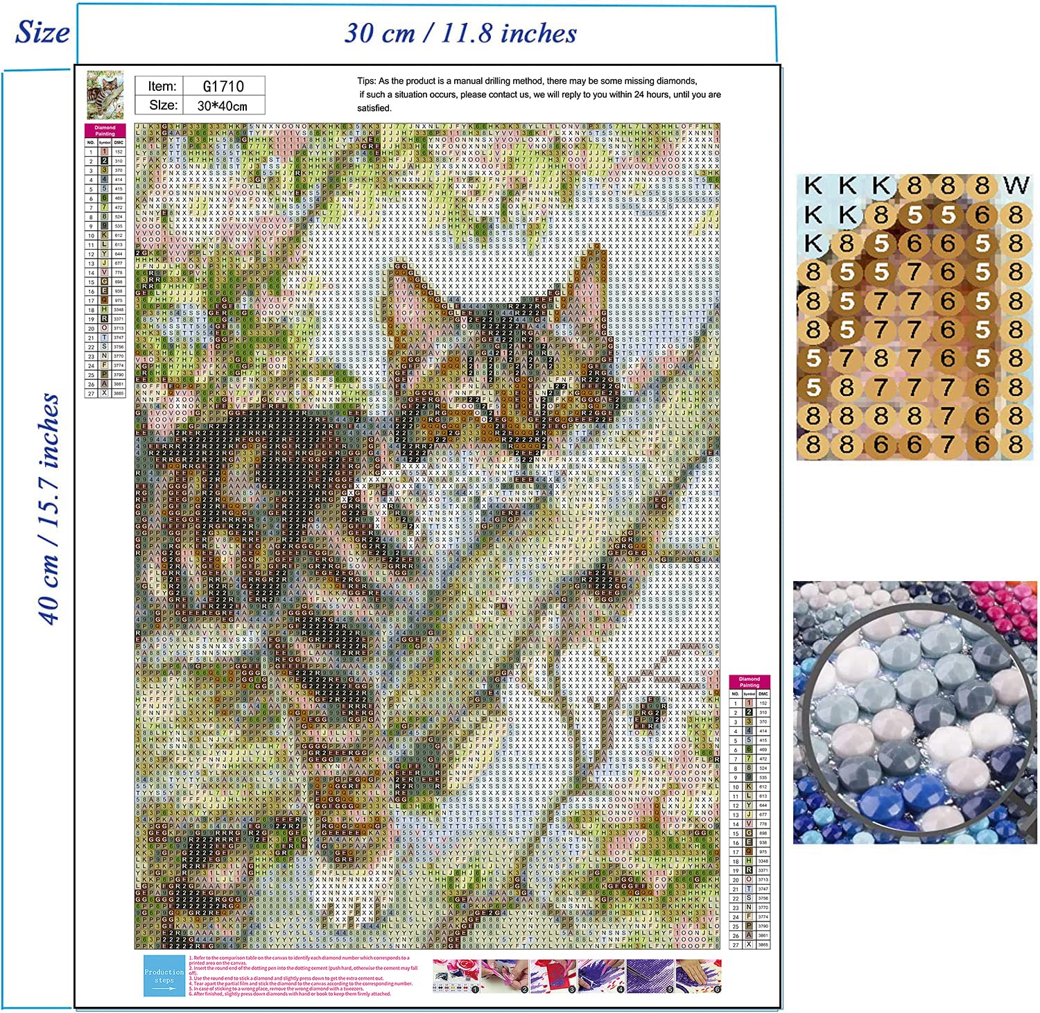 Kit Diamond Painting 5D - Gatto Con Strass Rotondi, 30,5x40,6 Cm, Attività Creativa Fai Da Te Per Adulti E Bambini - 5