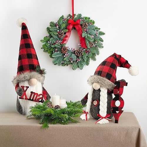 Miniatura 3 de D-FantiX Decoraciones de gnomos de Navidad, paquete de 2 figuras escandinavas hechas a mano de Tomte, gnomos escandinavos, gnomos grandes nórdicos