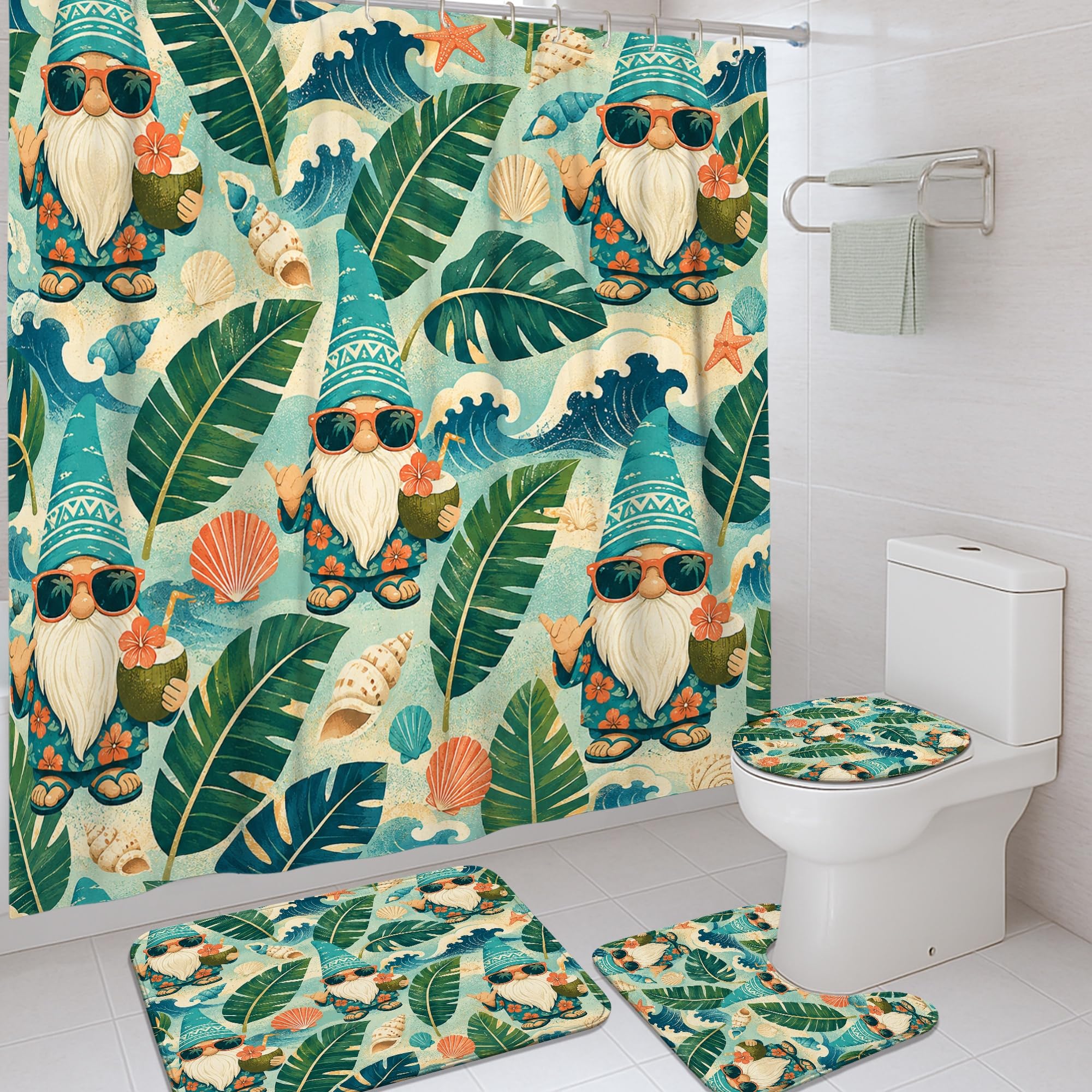 Rideau de douche déco tropicale pour chambre d'amis