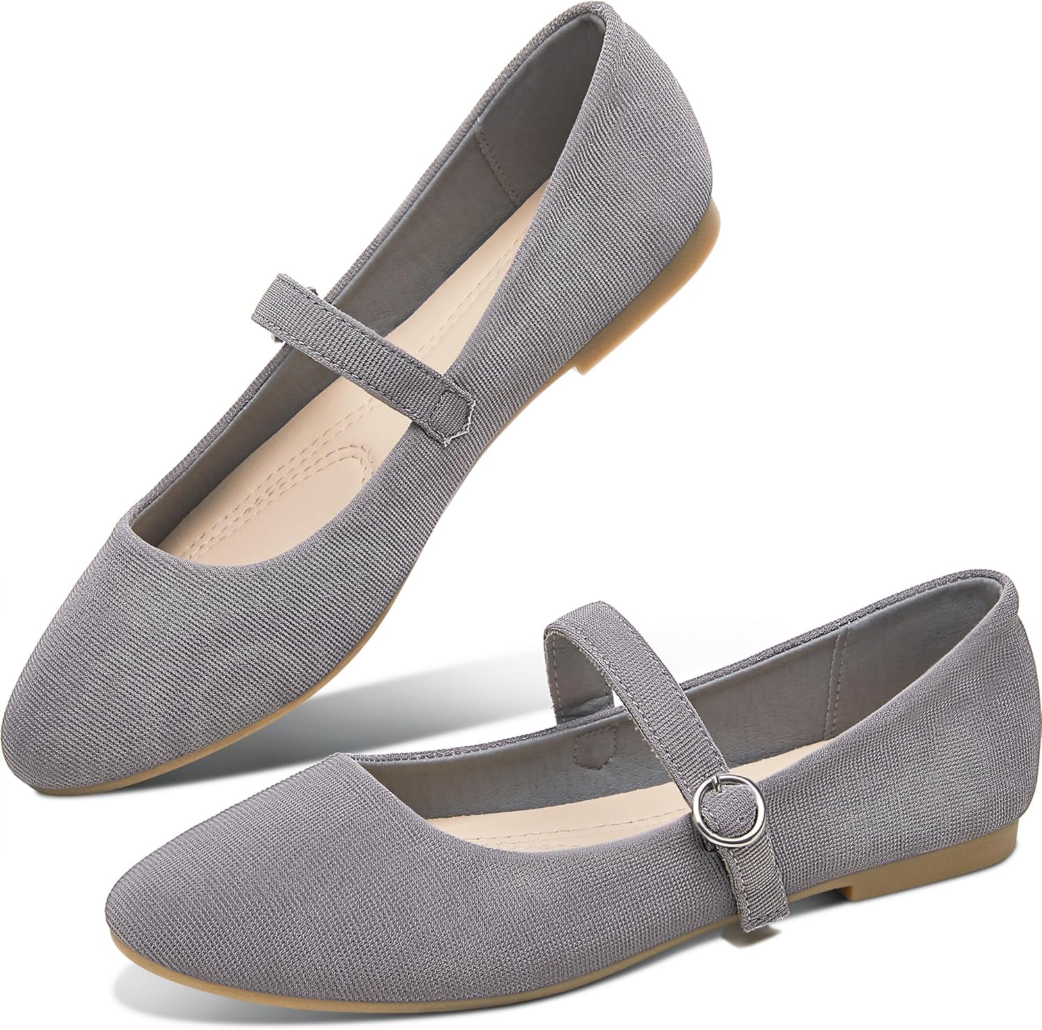 Obtaom Mary Jane Flat Shoes Round Toe Ballet Flats for Women Dressy Fabric Business Flats Comfortable Classic Strap Flats for Office