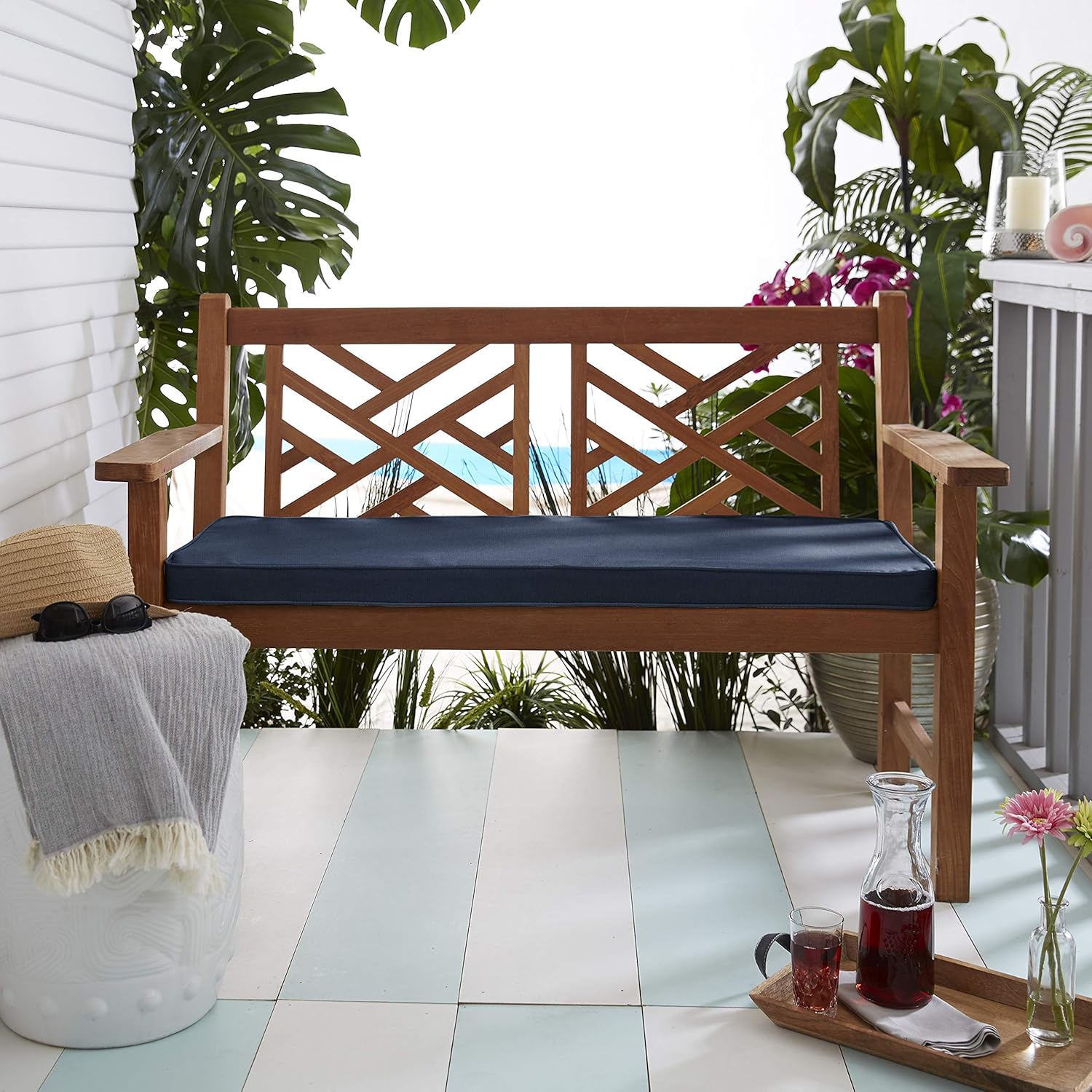 Sorra Home CBENCH-Poly Solid Indoor/Outdoor Bench Cushion-Bristol, Richloom-Veranda Navy