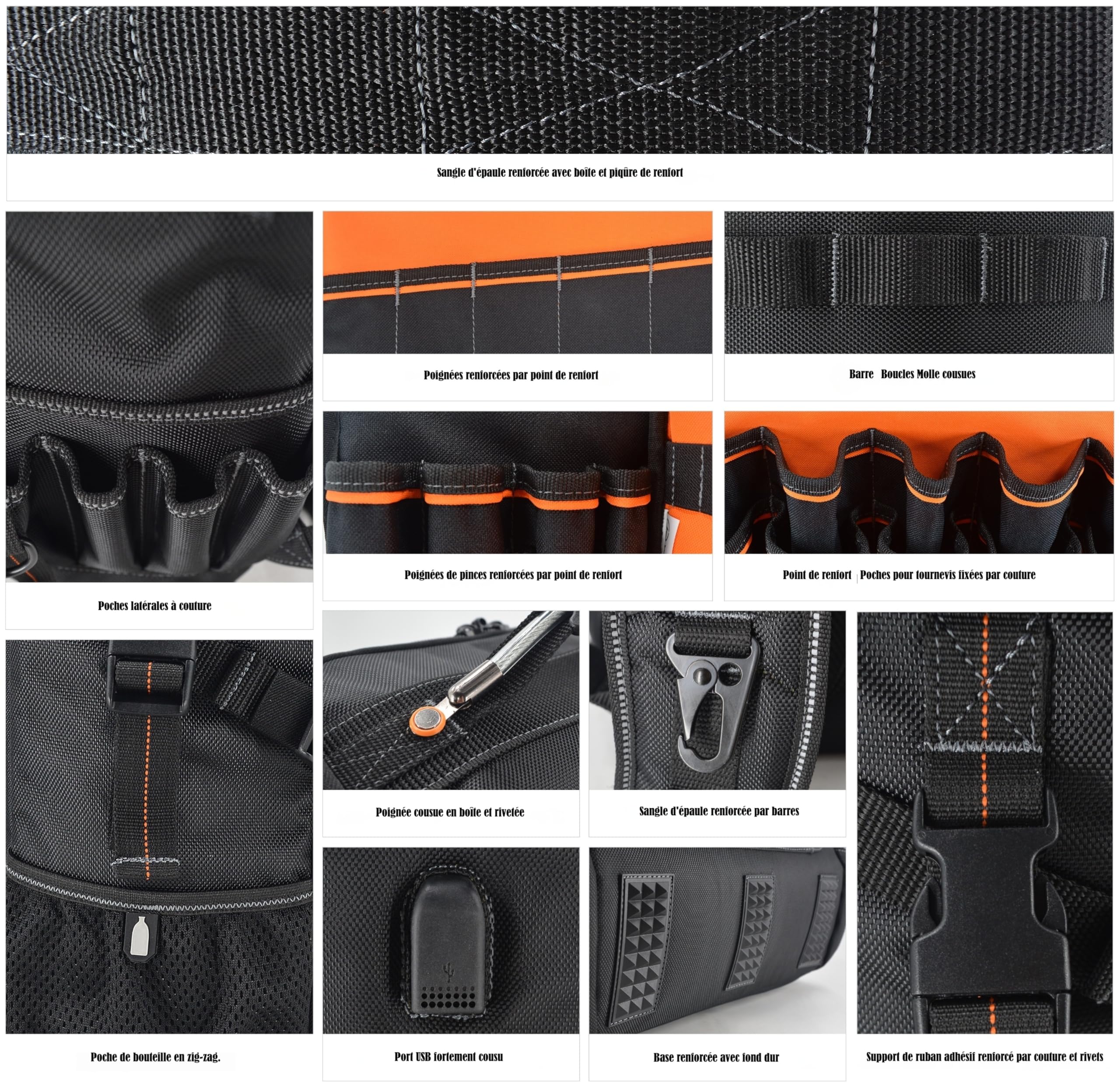 Welkinland Sac à outil et dos entièrement ouvert, sac à dos pour outils et électriciens