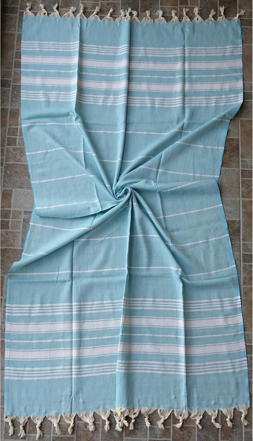 Dandelion - Basic Pattern - 100% Naturally-Dyed Cotton Turkish Towel Peshtemal - 71x39 Inches - Turquoise image 4