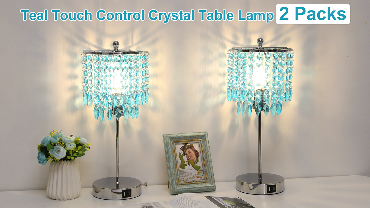 Boncoo Crystal Table Lamp with Touch Control and Dual USB Ports