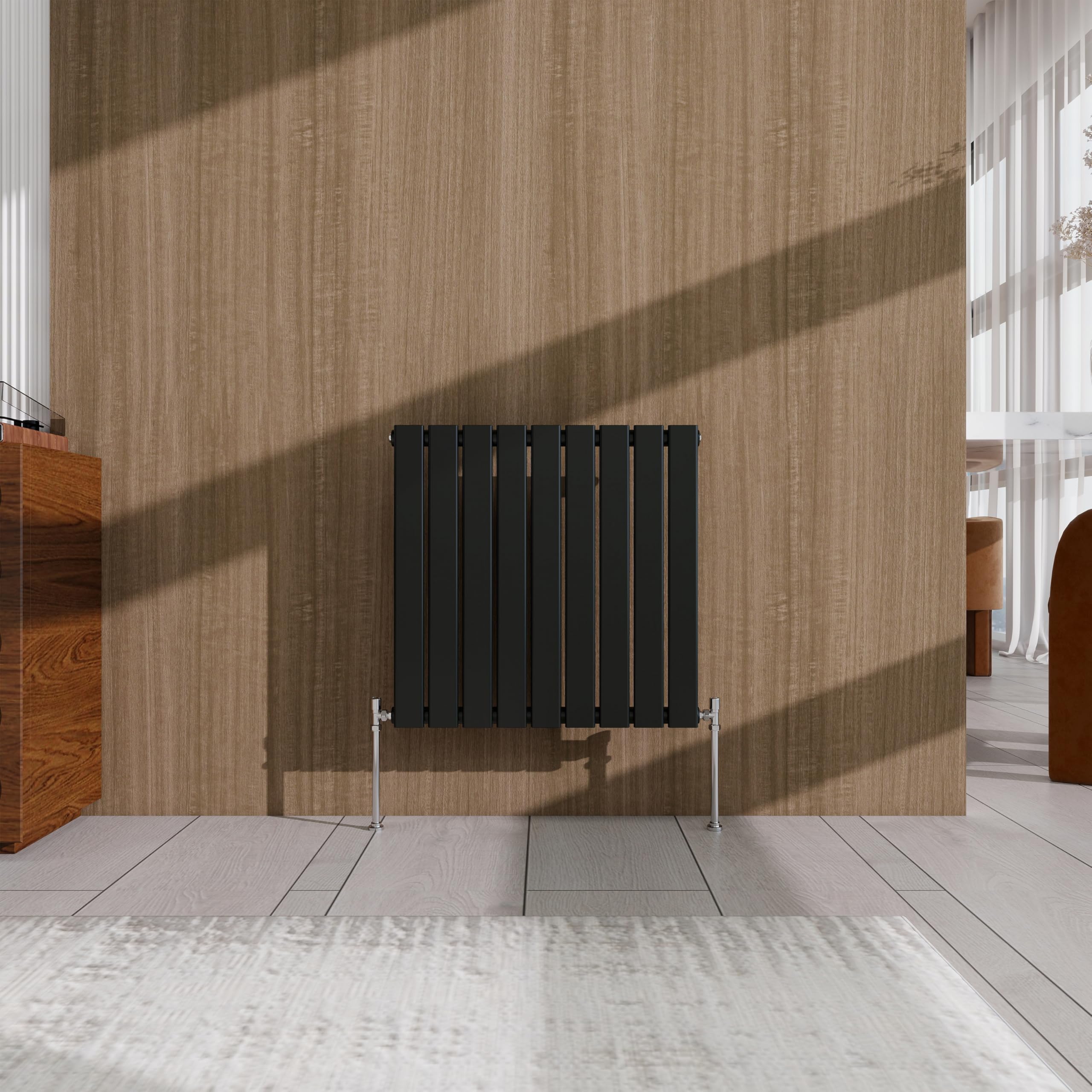 Acezanble Black Horizontal Designer Radiator – 600×612Mm Single Panel Flat – Modern Central Heating Bathroom Radiator