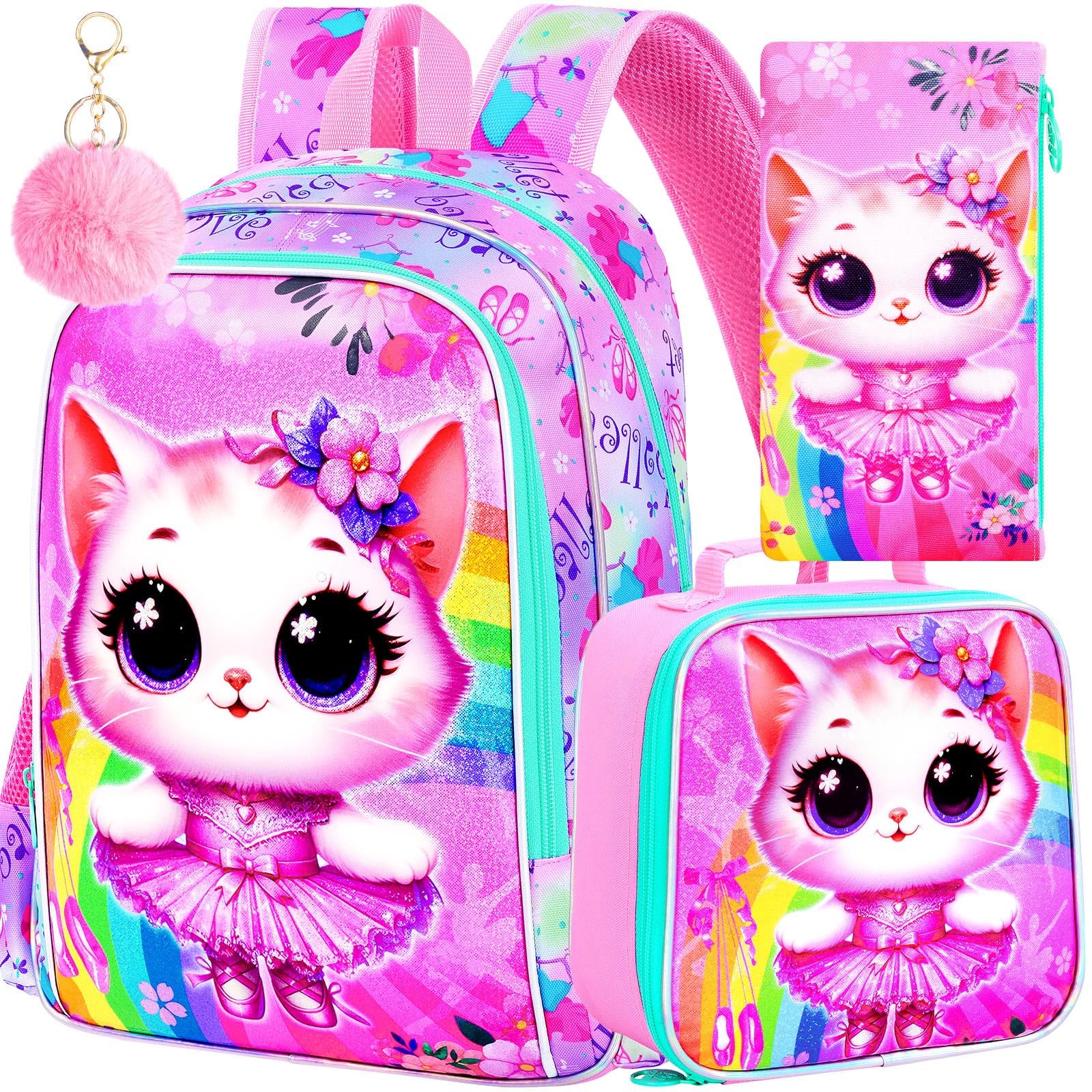 WZLVO 3PCS Kids Backpack for Girls, Unicorn Dinosaur Animal Prechool Elementary Kindergarten School Bookbag with Lunch Box