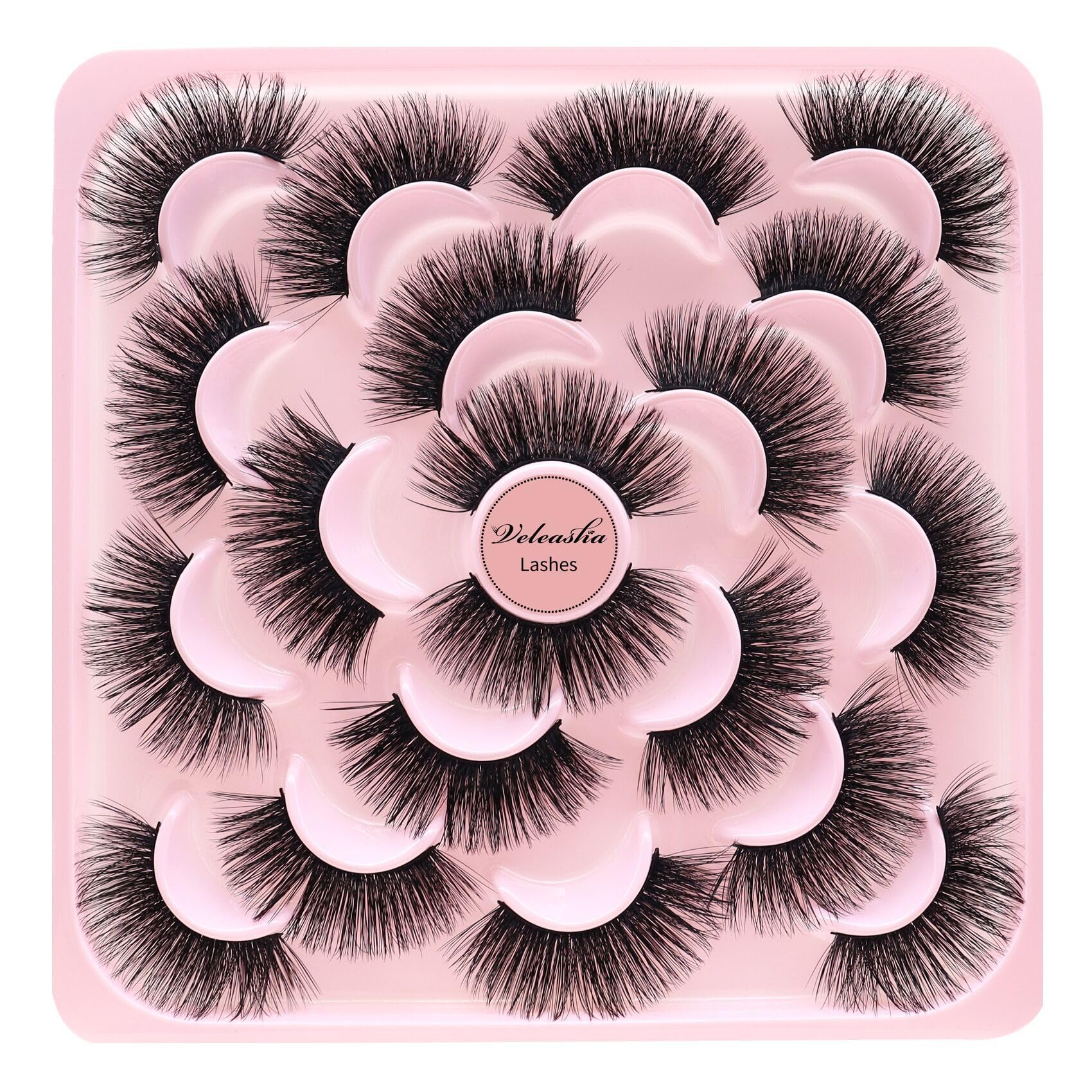 Veleasha Lashes 10 Pairs Natural Fluffy False Eyelashes Soft Wispy Lashes 3D Faux Mink Full Lashes Pack (BC006)