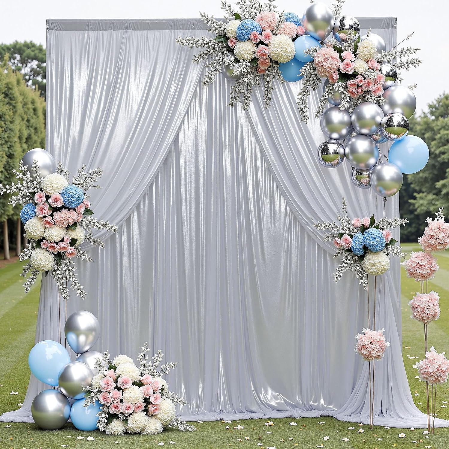 10ftx10ft Sequin Silver Backdrop Curtain Panels for Parties-Sparking | Wrinkle Free Thick Glitter Photo Backdrop Drapes 2 Panels 5x10ft Shimmer Back Drop Cloth for Wedding Birthday Photography