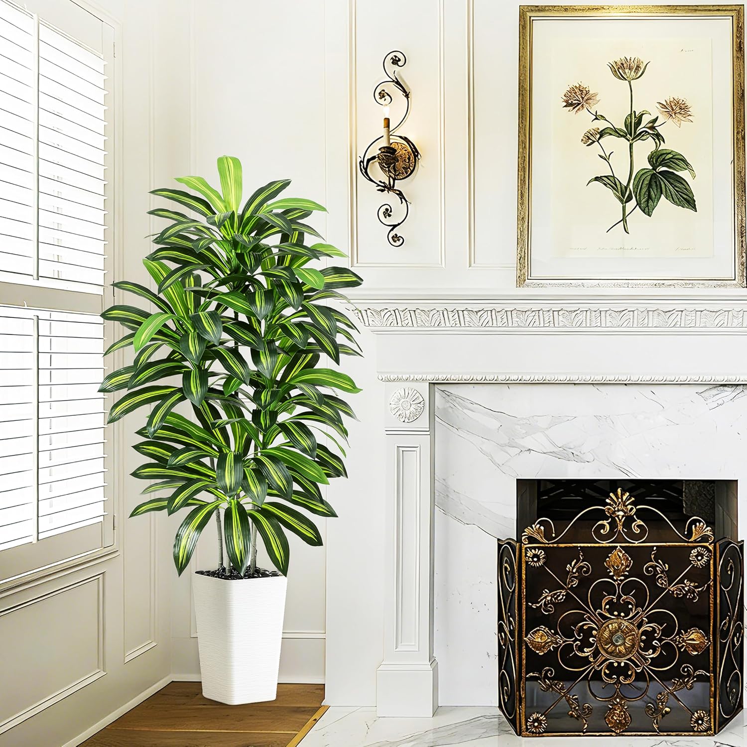 Artificial Dracaena Tree - 5FT Tall Fake Plants with White Tall Planter - Artificial Plants Indoor Floor Plant in Pot - Large Tropical Fake Yucca Potted Tree for Home Office Living Room Decor - Image 9