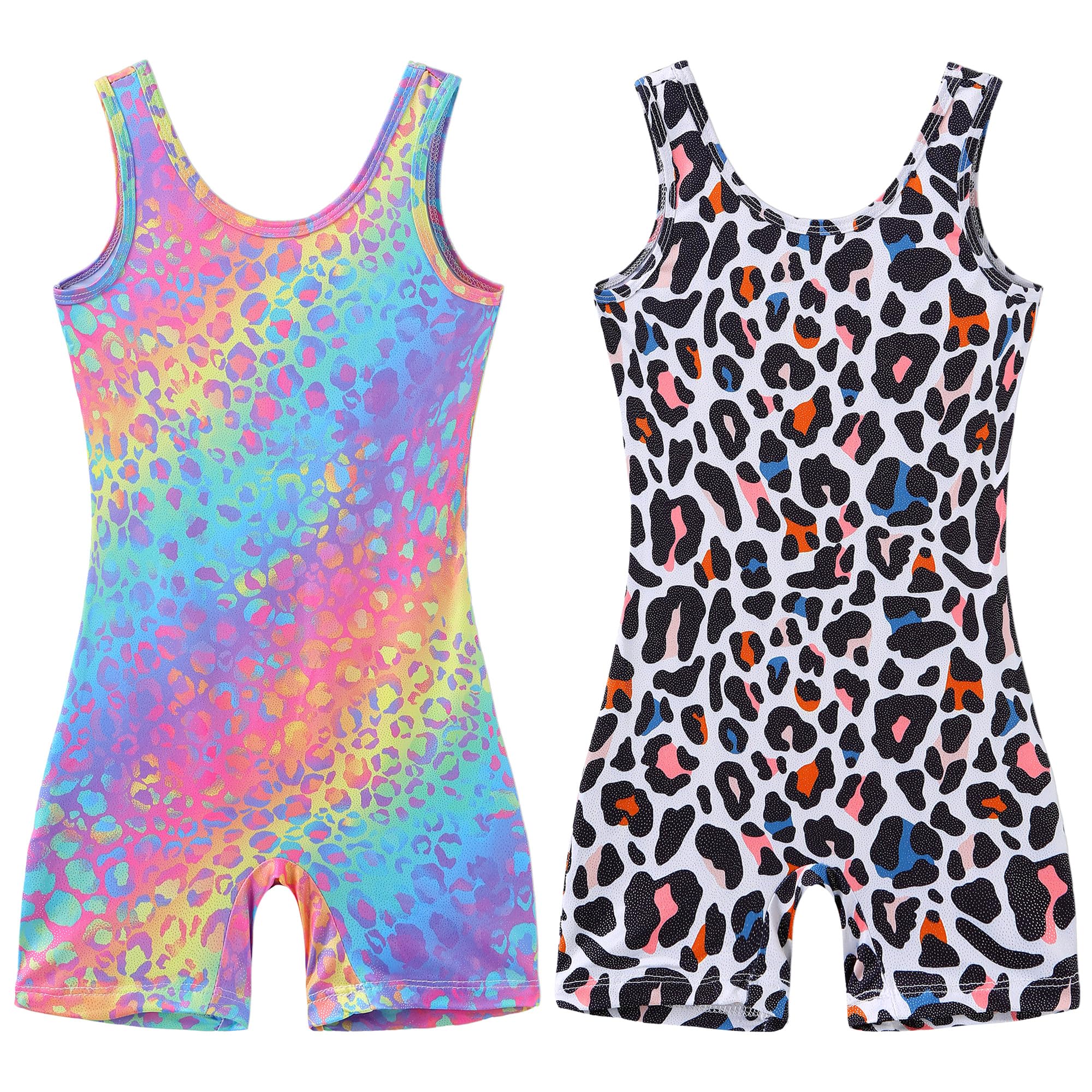 LUOUSE 2 Packs Gymnastics Leotards For Girls With Shorts Unicorn Mermaid Leopard Rainbow Kids Dance Unitards Biketards