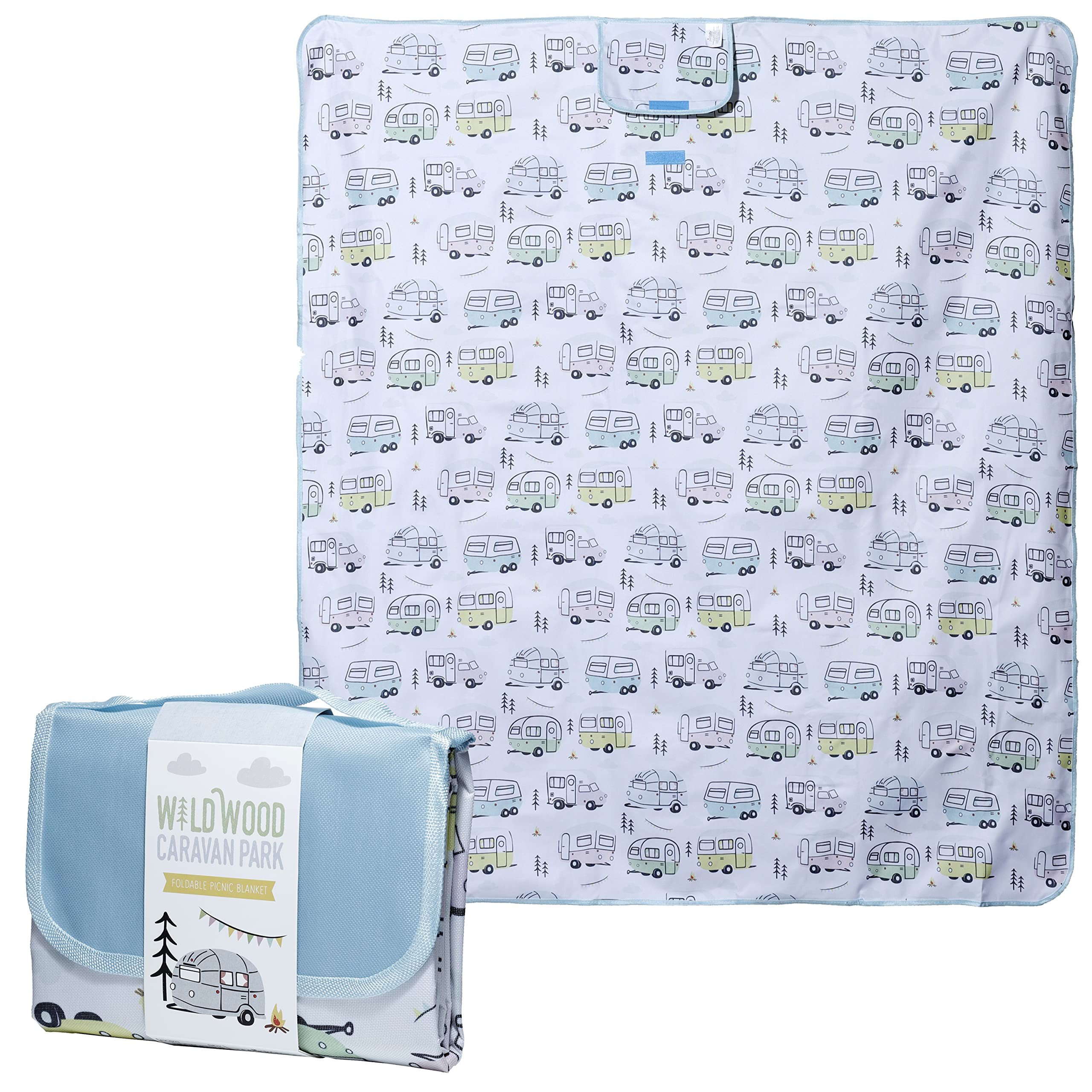 Puckator Multi Picb03 Wildwood Caravan Picnic Blanket, Foldup, Camping Picnics Outdoors Beach Garden, 158X140cm, Durable Oxford Cloth With Pvc