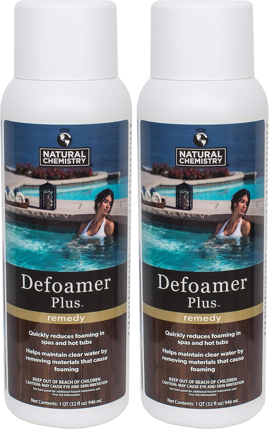 Natural Chemistry Defoamer Plus, 32 oz, Pack of 2, Spa & Hot Tub Foam Control Solution, Helps Reduce Excess Foam and Support Water Clarity