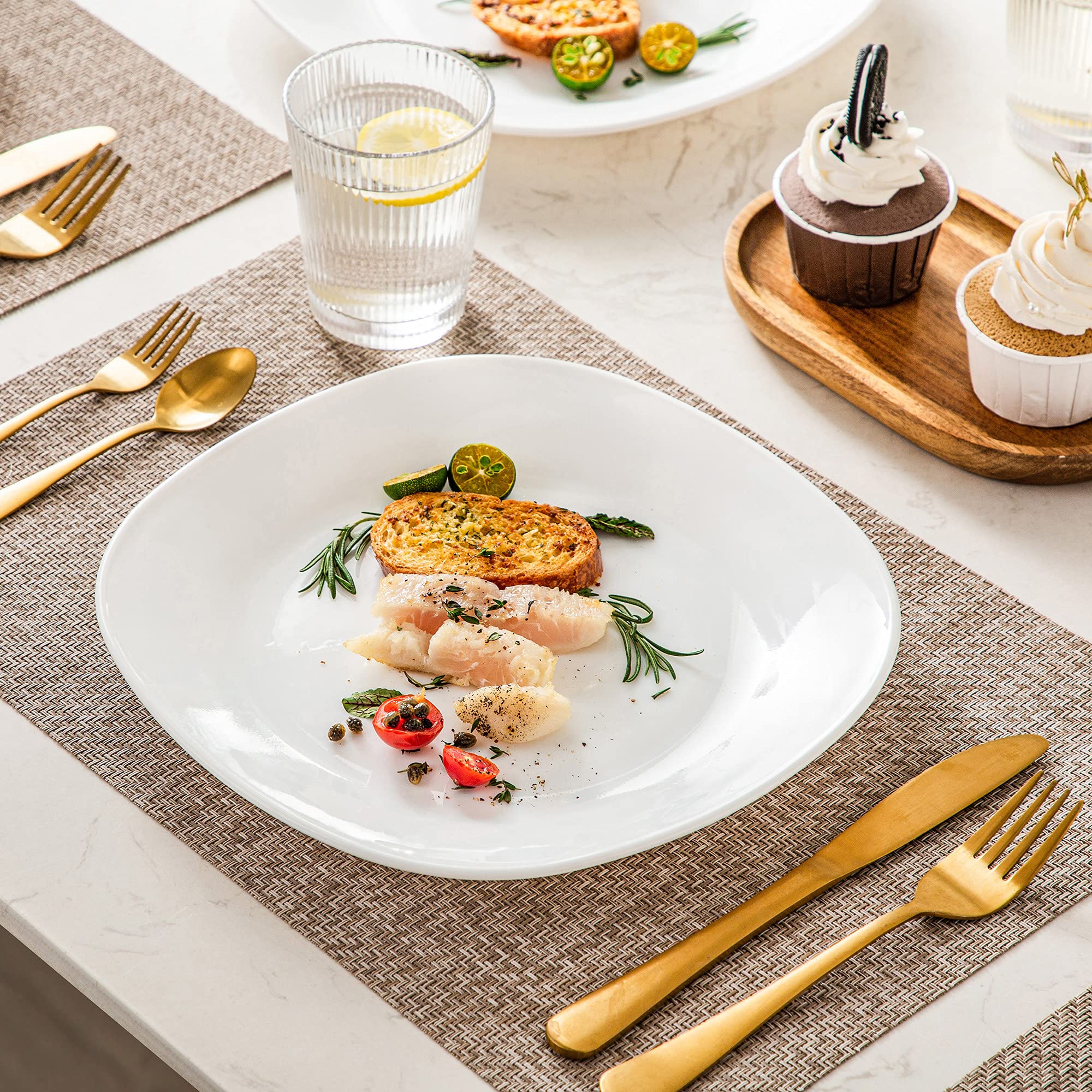 MALACASA, Blance Series 6 Set of 6 Marble, Porcelain Cake Plates, Dessert Plates, Breakfast Plates, 21 x 21 x 2.5 cm, for 6 People, Blance-6DPS-GREY, 6-Piece Dessert Plates