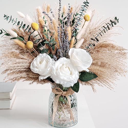 Faux Flower Arrangement with Vase, Center Pieces Decoration for Table,