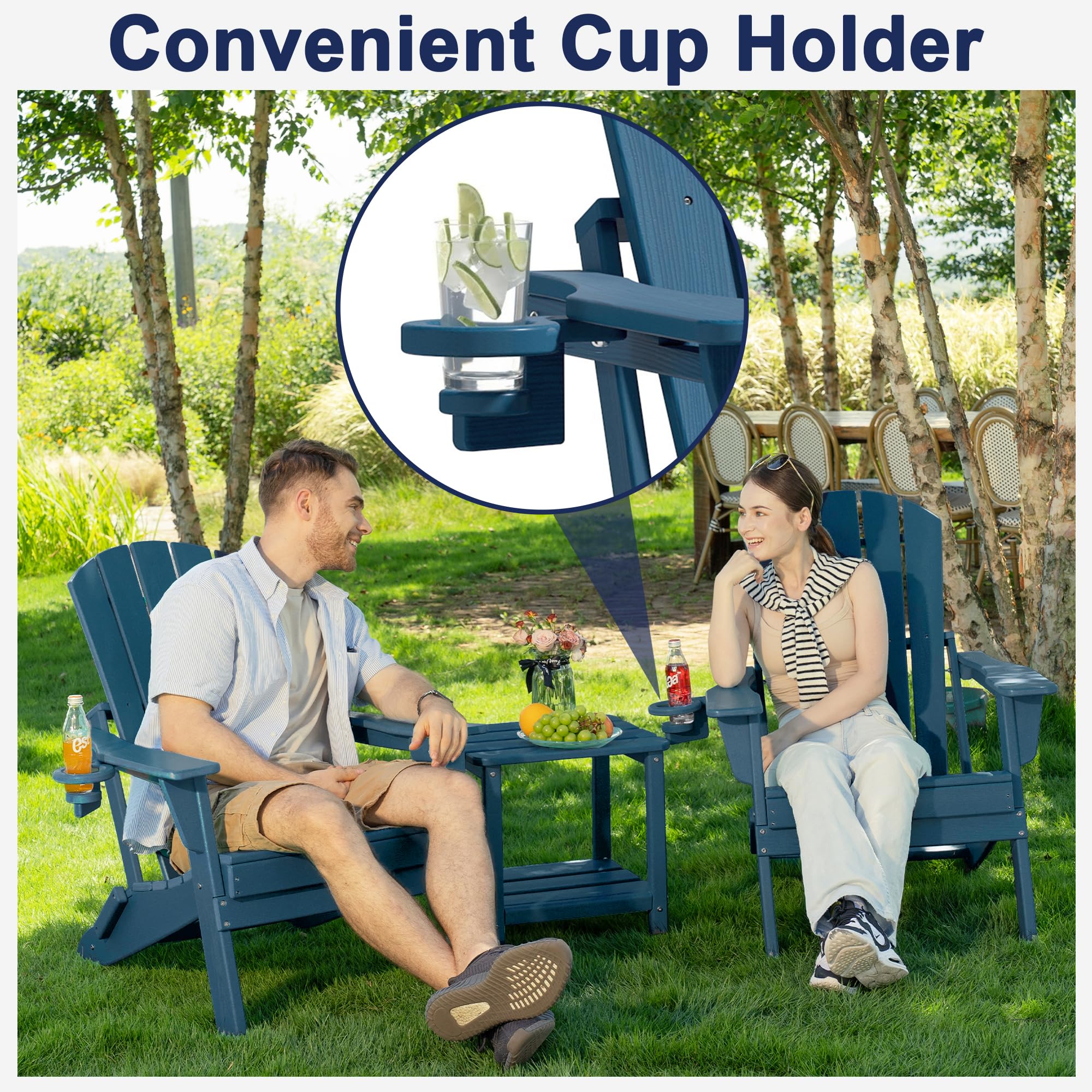 Plawdlik Folding Adirondack Chair, SGS Tested, Wooden Textured with Cup Holder, - product photo