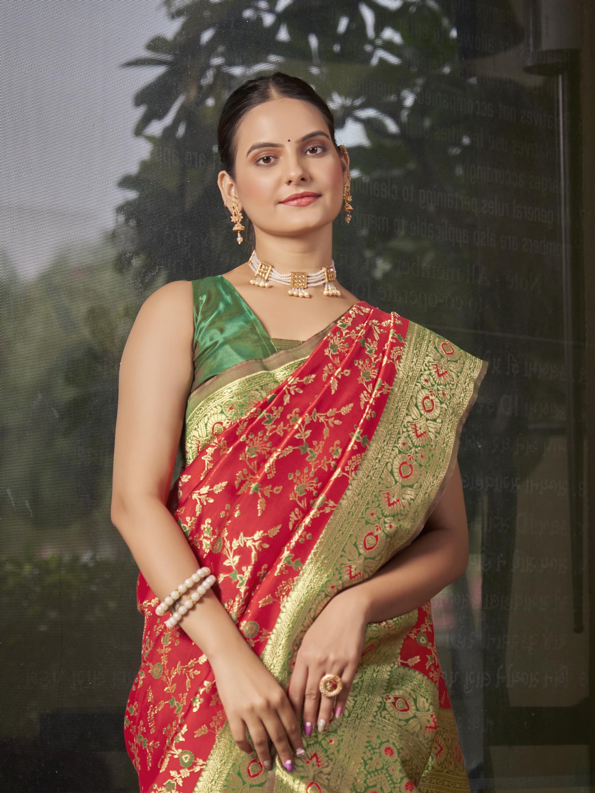 Glory Sarees Women's Minakari Banarasi Sarees for Women With Blouse Piece (Best_Silk_Saree_Red) 4