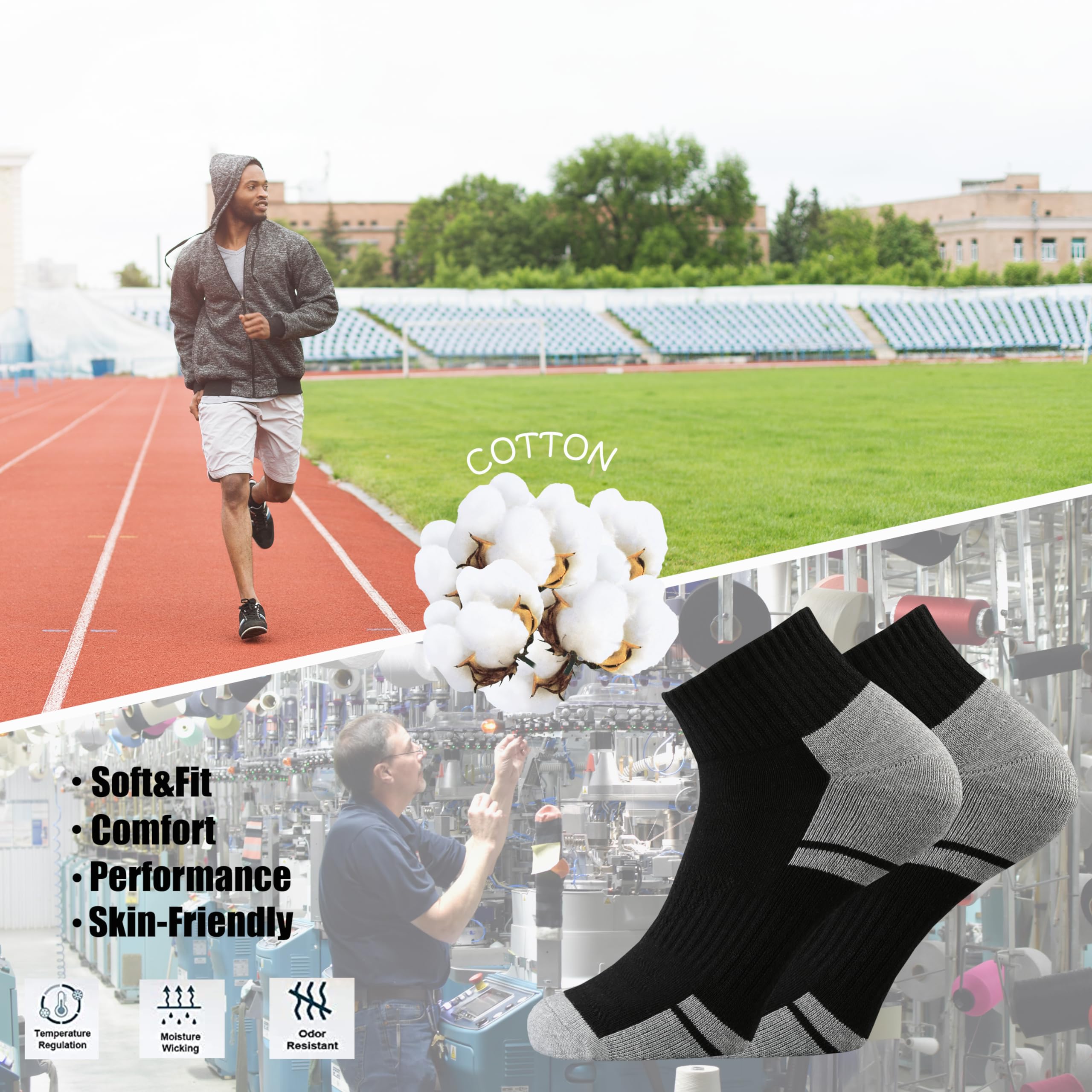 Ortis Calcetines de corte bajo para hombre, de algodón, con cojín de malla que absorbe la humedad, ventilación, para correr y entrenar