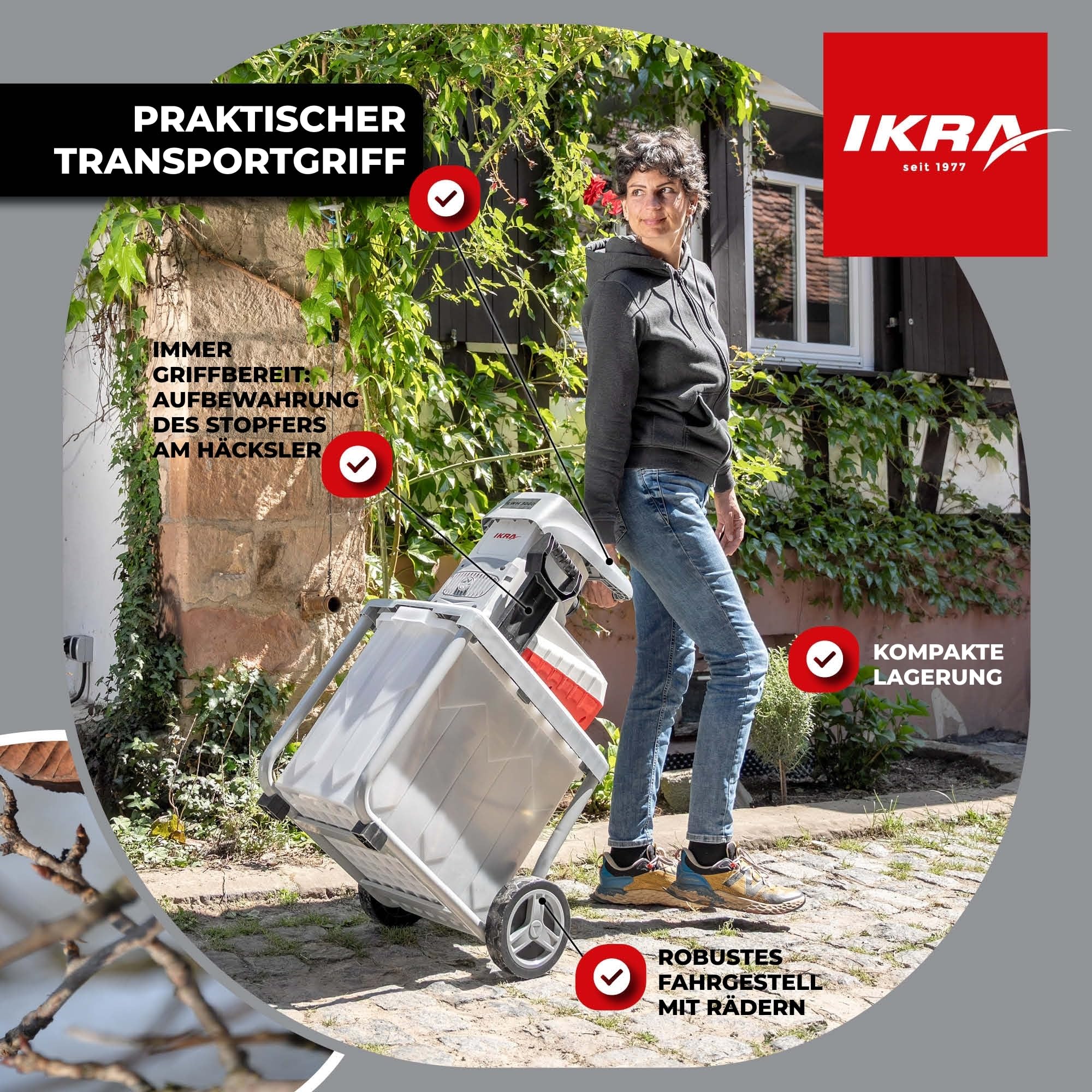 IKRA Elektro Gartenhäcksler ILWH 3000, 3000 Watt, Aststärke bis 45mm, Blauer Engel