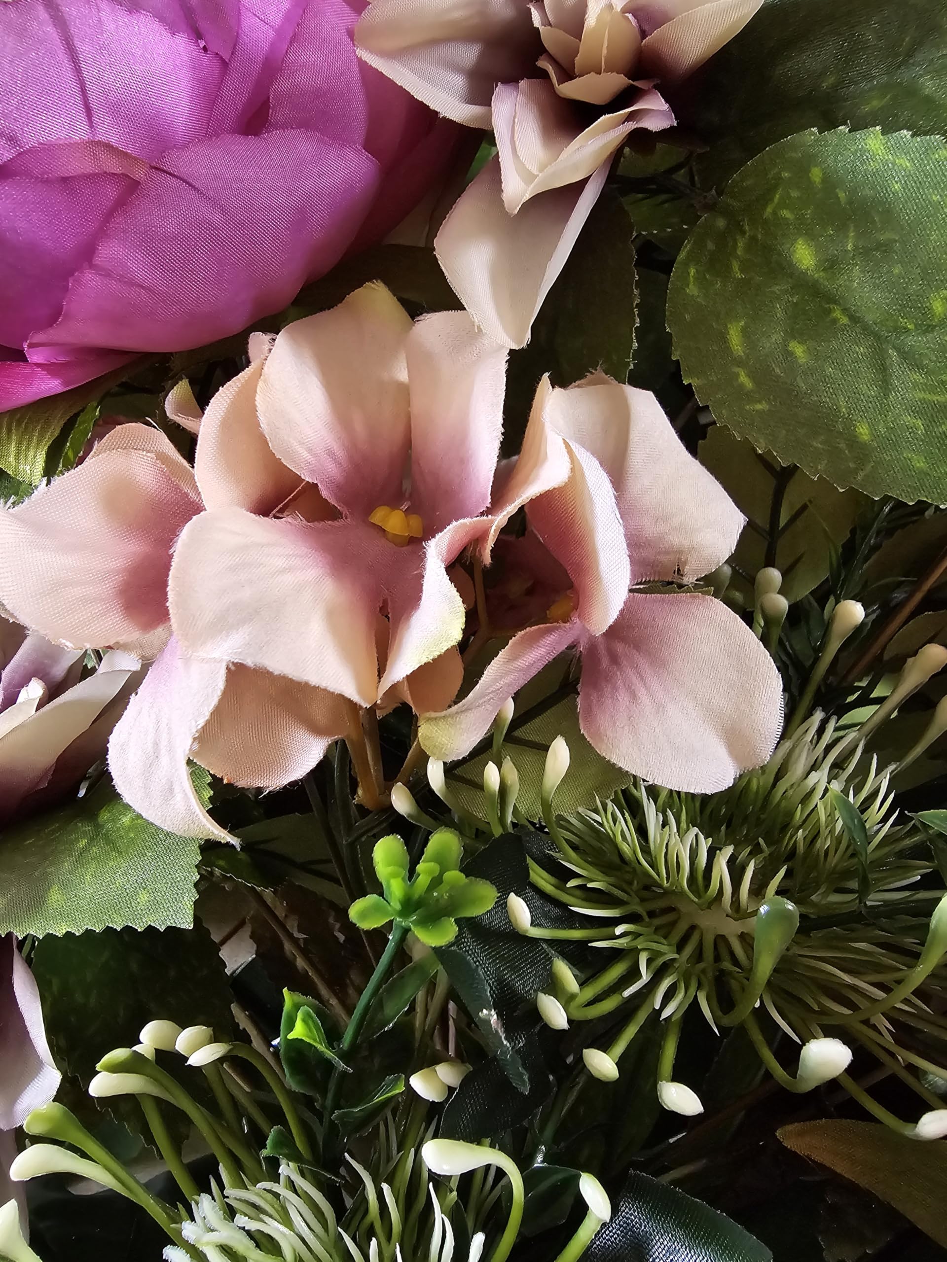 DRW Centro de Flores Artificiales para Cementerio Iglesias Bodas Centro de Flores para los Santos Tonos malvas otoñales 75x45 cm Jarron para Introducir en los jarrones de nicho o Sepultura