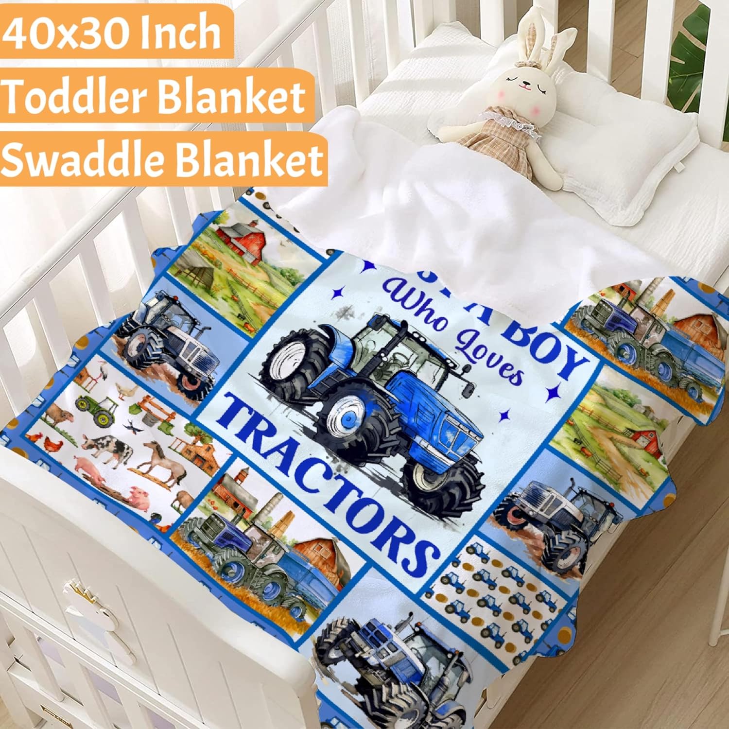 Tractor Blanket Farm Truck Blanket Gifts for Boys Kids Just A Boy Who Loves Tractors Blanket Super Warm Soft Throw for Bed Camping Sofa Decor Trucks Car Lover Gifts 30''x40''-XS - Image 2