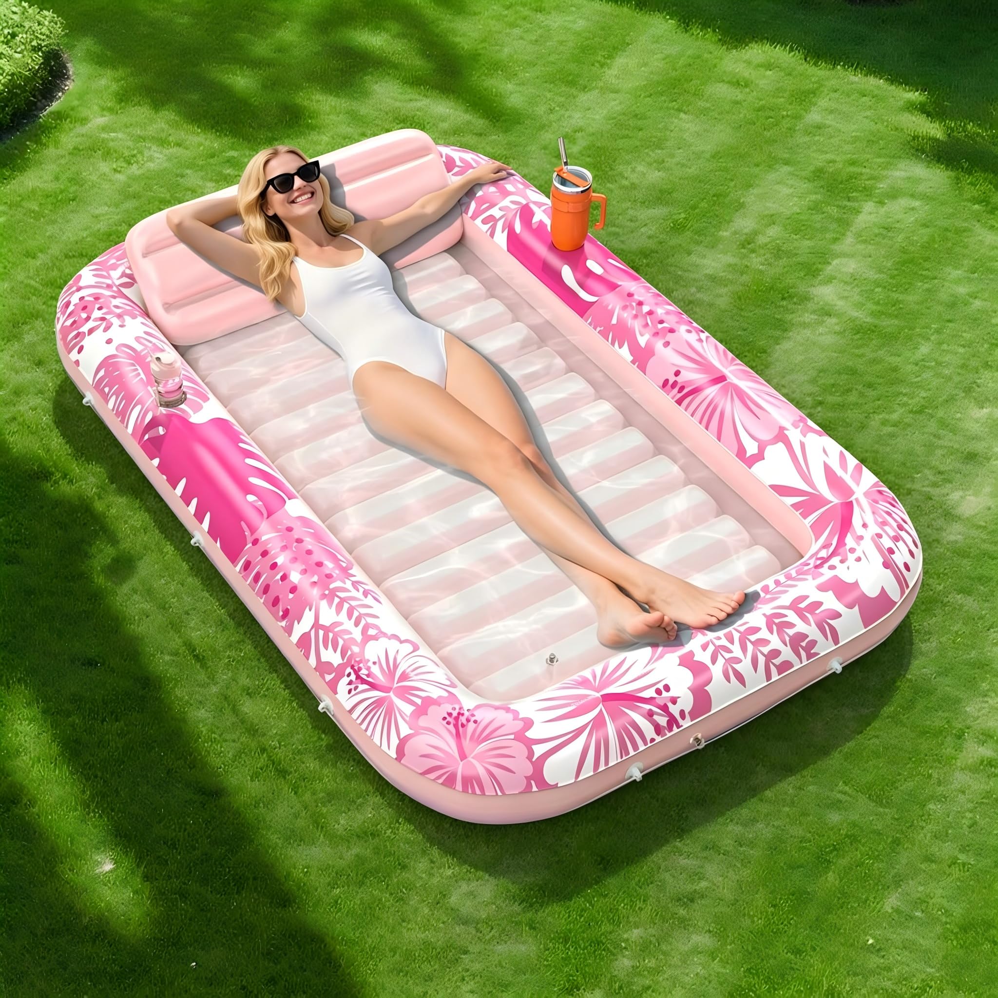 Photo 1 of Poolacc Chem Inflatable Tanning Pool Lounger Float, 70" x 46", Pink