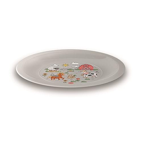 Snips, Set of 12 Washable Hard Plastic Plates, Reusable Plastic Plates, Farm Decoration, Diameter 23.5 cm, Made in Italy