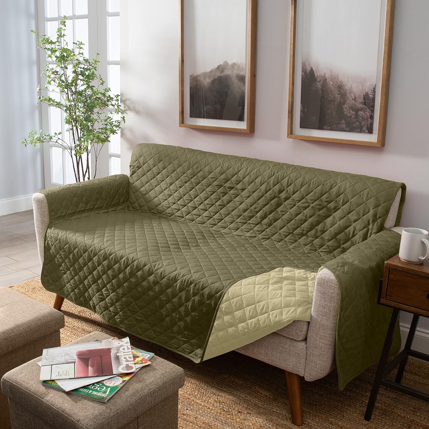 Home Details Quilted Reversible Furniture Protector Slipcover, Good for Dog Hair, Dust & Spills, Machine Washable, Love Seat Chocolate-Taupe