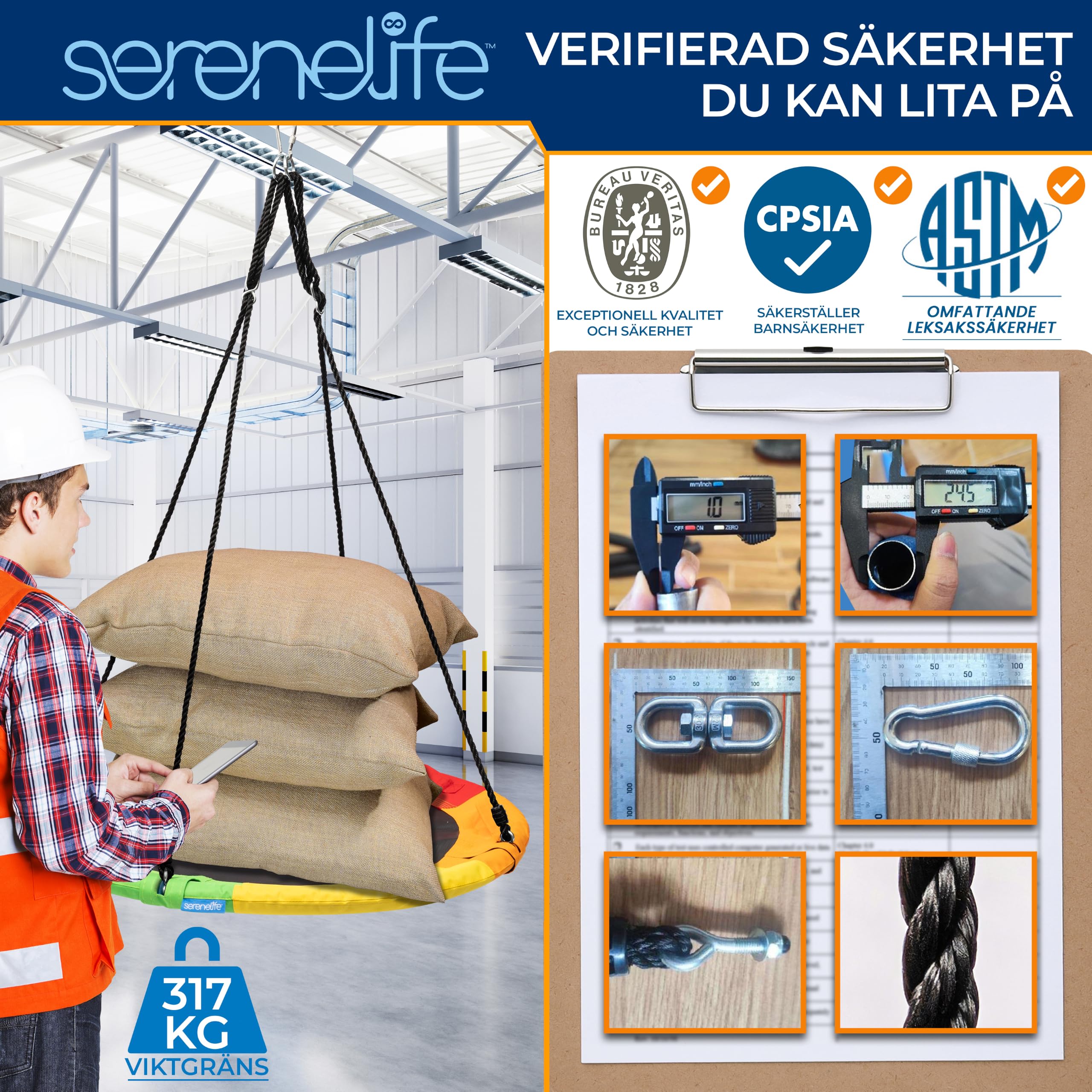 SereneLife 40" Saucer Swing - Outdoor Swing Set with Universal Hanging Kit, Swinging Seat Spinner with Pillow & Carry Bag, Weatherproof, Water-Resistant, Supports Up to 700 lbs, Rainbow