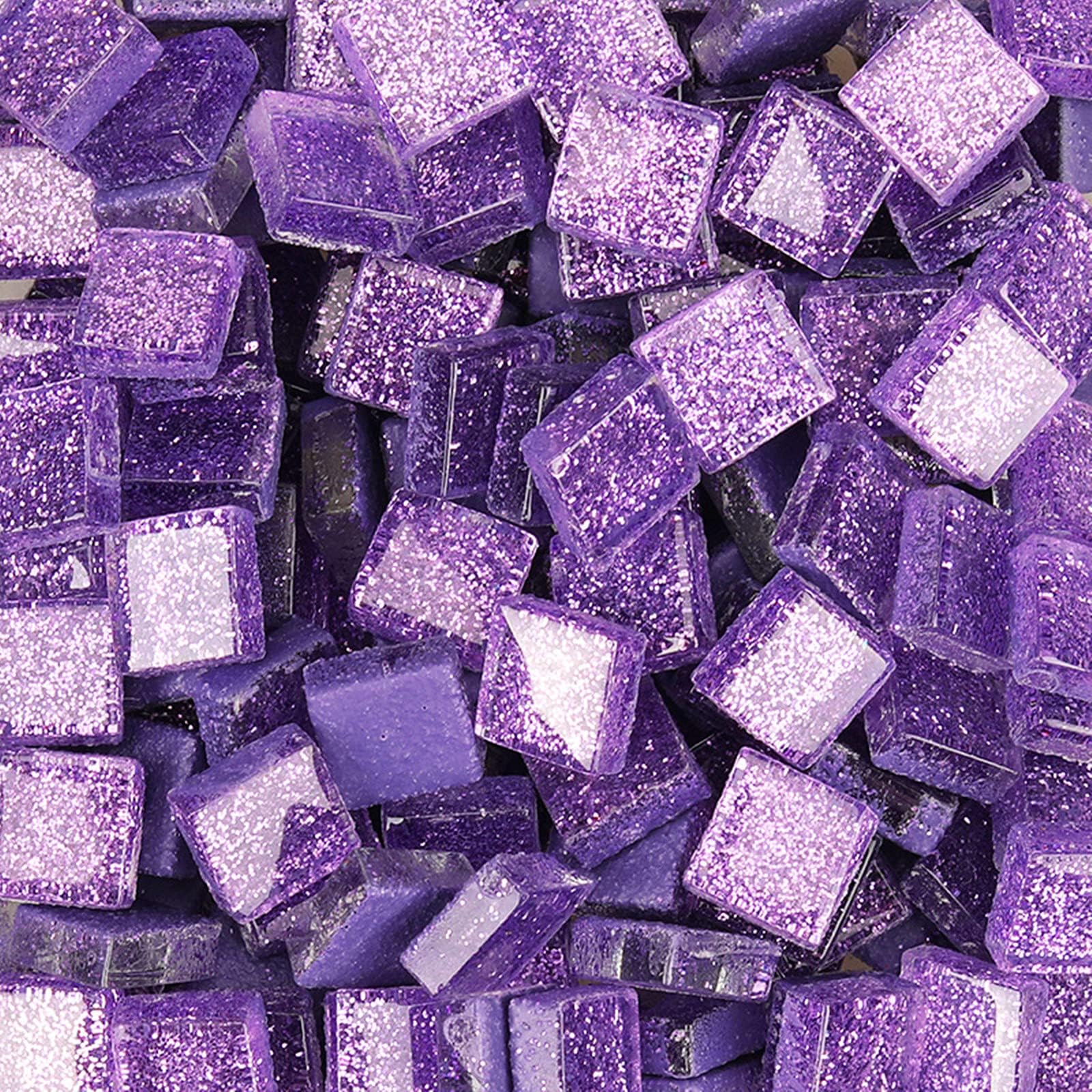 Anktily Glass Mosaic Tiles Square Glitter Crystal Mosaic Stones Glass Pieces for DIY Art Craft Decoration 200g,1x1cm(Purple)