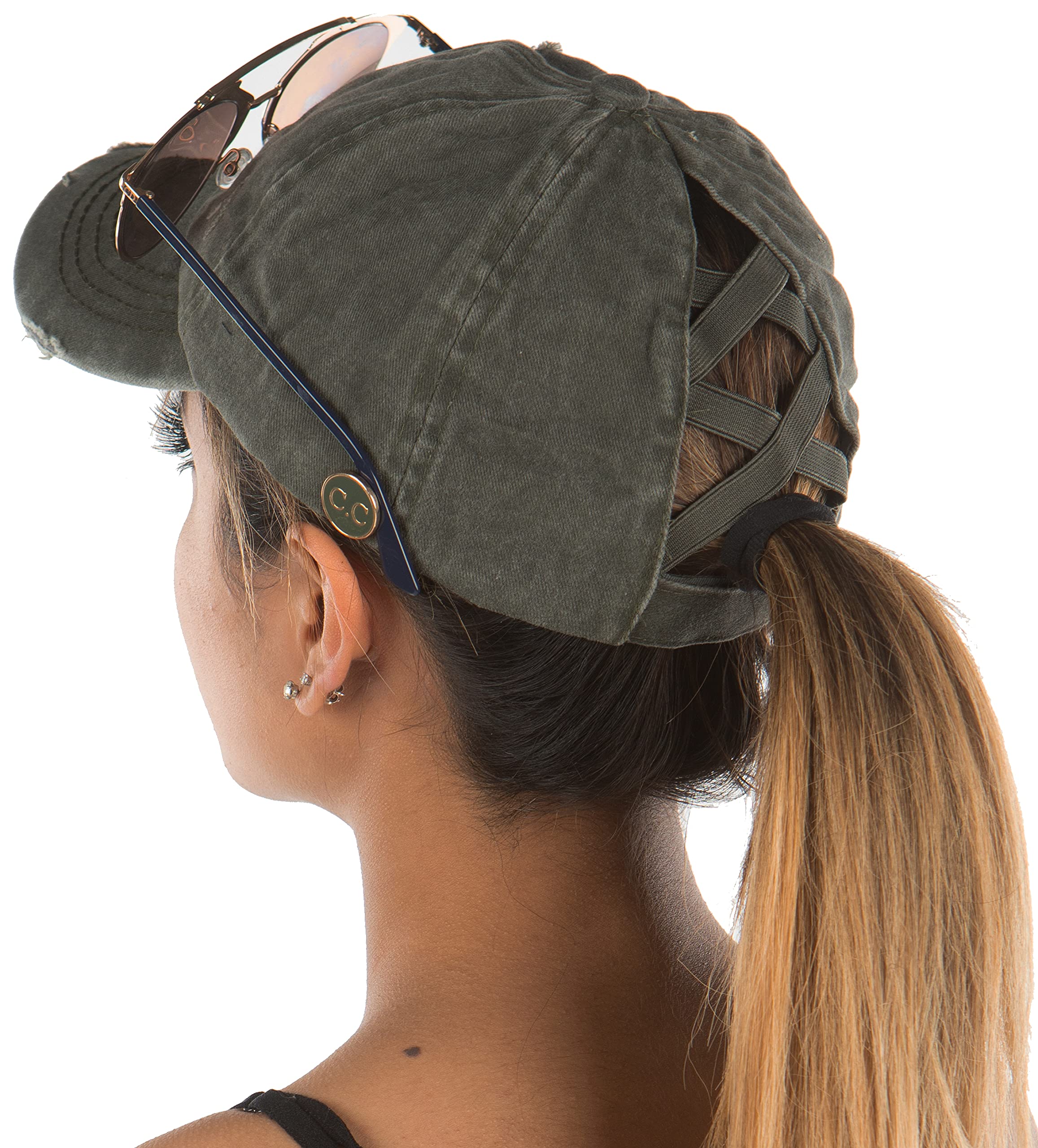 Funky Junque Messy Bun Baseball Cap - Women's Ponytail Hat with Criss Cross Design - Value Packs, Solid Colors, Camo Patterns