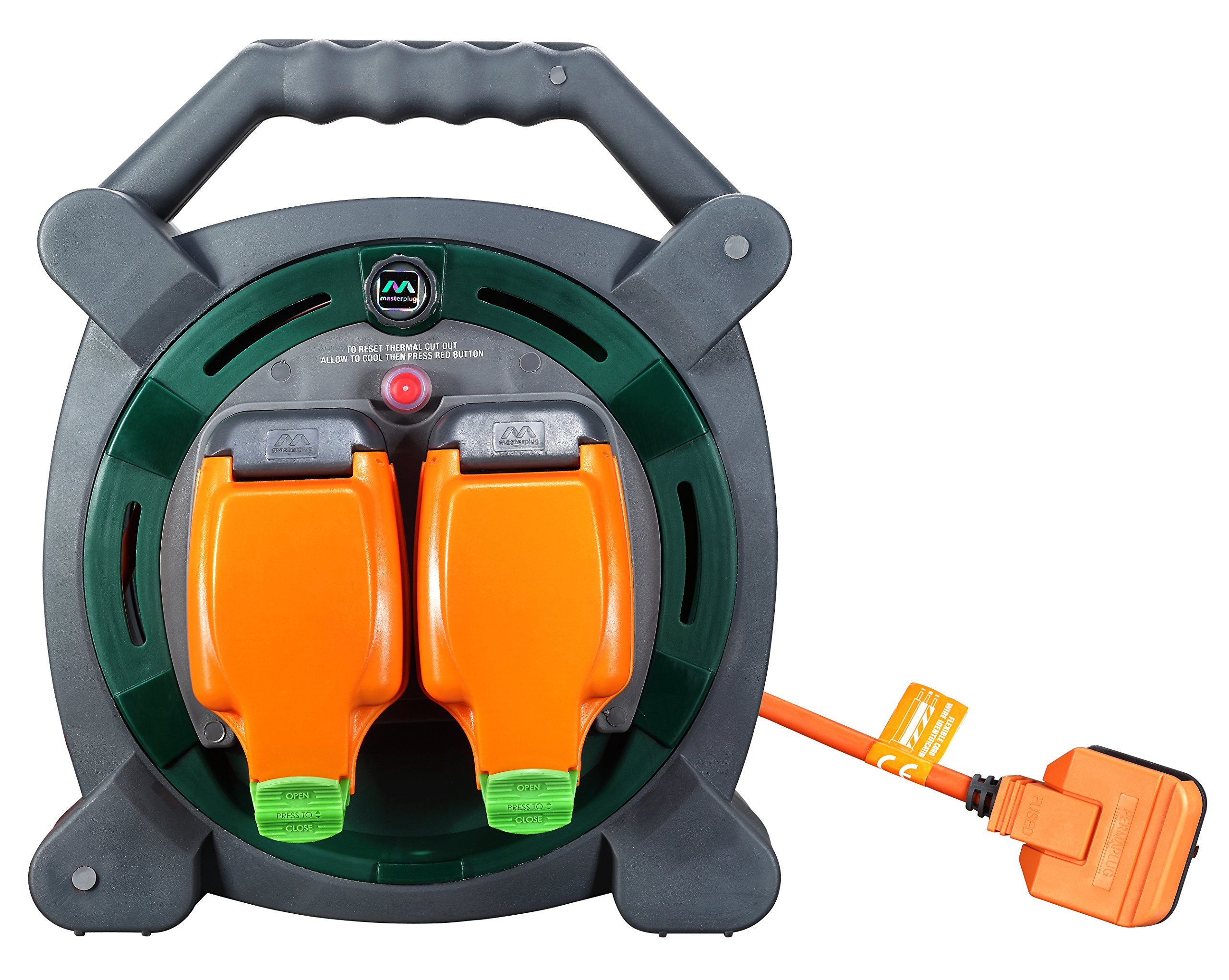 Masterplug HLP2013/2IP 20m Outdoor IP Rated Cable Reel with Weatherproof Sockets 13A Case Reel