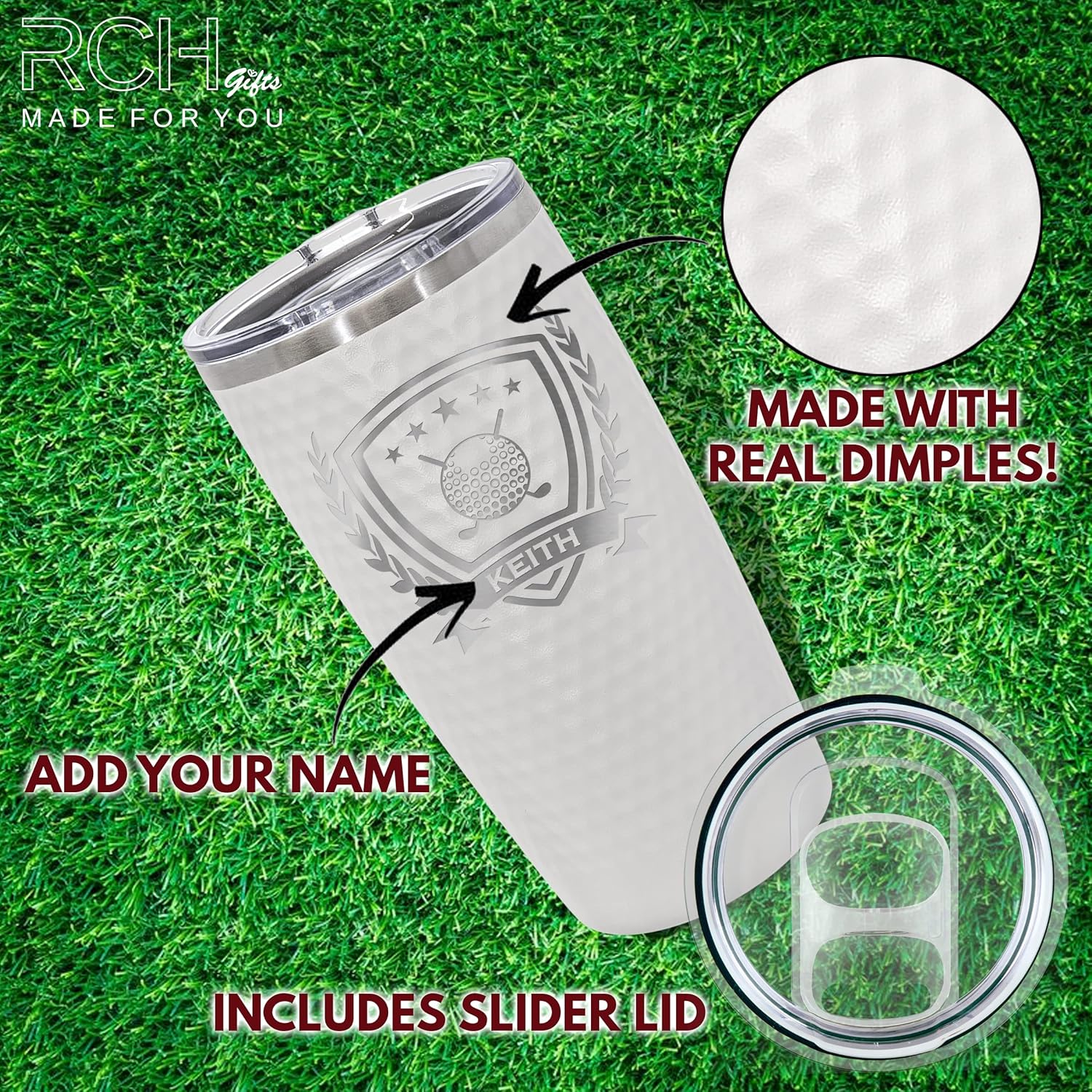 Golf Ball dimpled Tumbler Personalized, Golf Gift Engraved Travel Mug 20 oz. / Laser Engraved