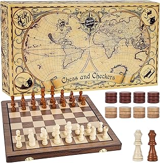 Magnetic Chess Set for Adults and Magnetic Chess and Checkers Game Set - 15” Foldable Chess Set for Kids with Luxury Handcrafted Wooden Magnetic Chess Board and Wooden Staunton Pieces - Portable