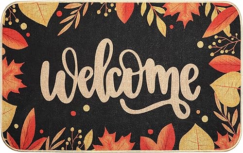 Erweicet Tapete de calabaza de otoño con texto en inglés "Hello Autumn Pumpkin", tapete antideslizante para puerta de Acción de Gracias, para puerta