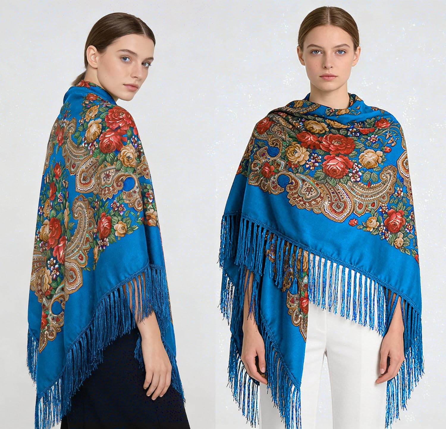 SmilerSmile Extra Large Russian Style Muffler Scarf XL Floral Print Pashmina Shawl Oversized Poncho Wrap for Women