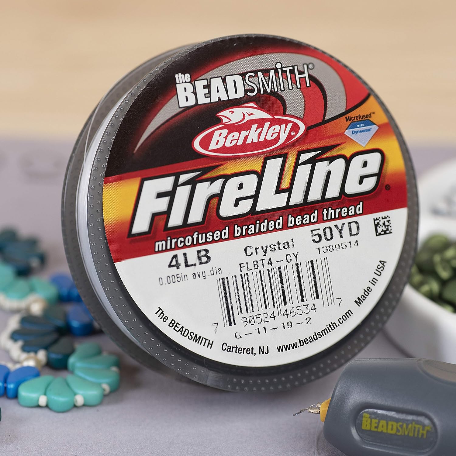 The Beadsmith Fireline by Berkley – Micro-fused Braided Thread – 4lb. Test, .005”/.12mm Diameter, 50 Yard Spool, Crystal Color – Super Strong Stringing Material for Jewelry Making and Bead Weaving