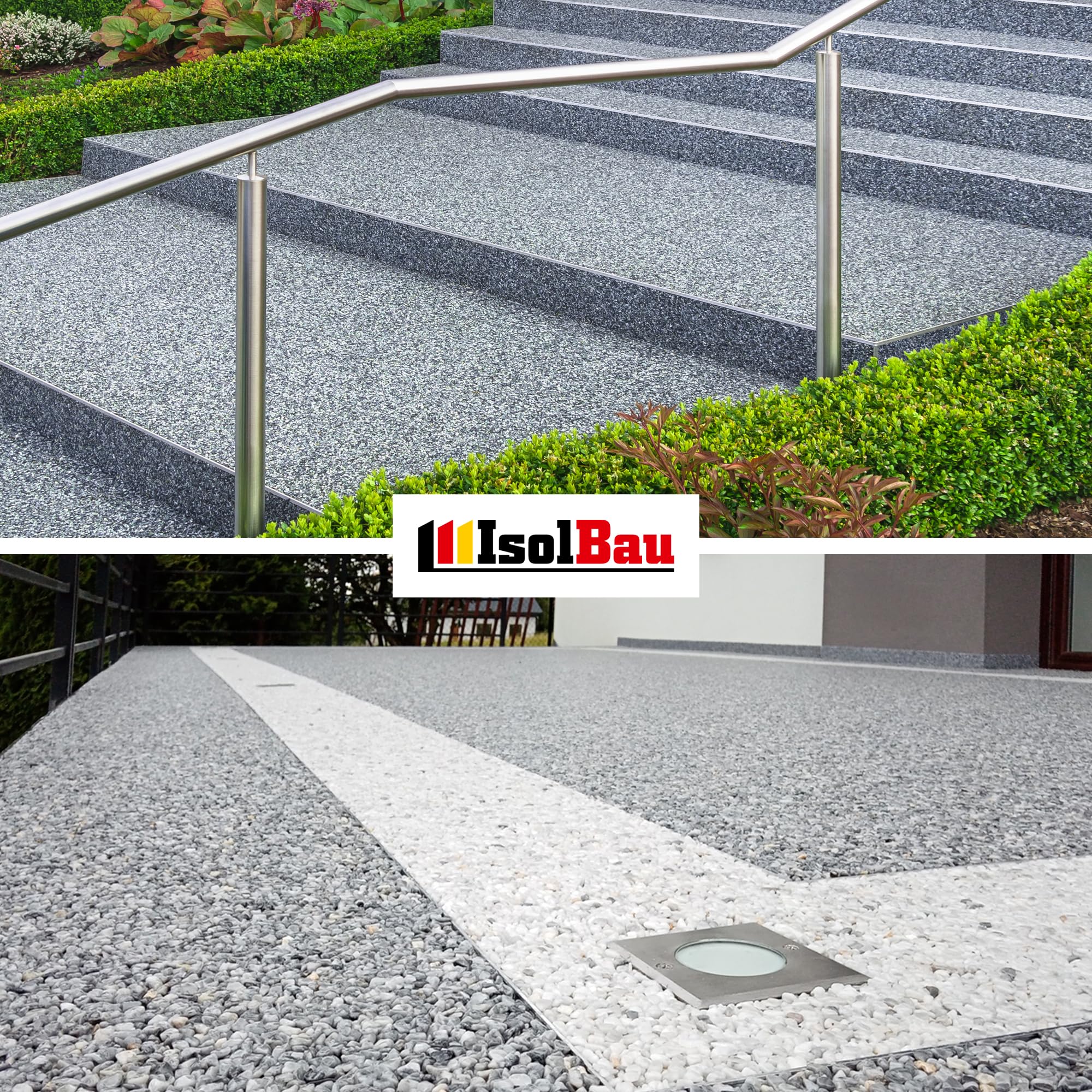 Isolbau - 1 K PU-Bindemittel für Steinteppich - 0,75 kg - Transparent - Hervorragende Haftung & Elastizität - Gebrauchsfertig - für Innen- und Außenbereich - Treppen, Balkonen, Garten, Wegen