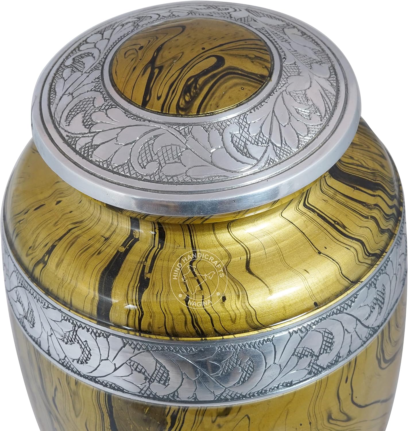 Floral Silver Engraved Cremation Urn for Human Ashes Adult - Handcrafted Funeral Memorial Ashes Urn - Large Columbarium Urn - Bag Included - 200 Cubic Inches (Waves - 2)