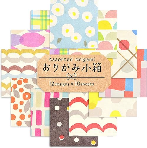 Caja de papel de origami japonés Mino Washi, caja de papel Chiyogami Washi, diseño de paquete surtido, 2.75 en 12 diseños cada uno, 10 hojas en