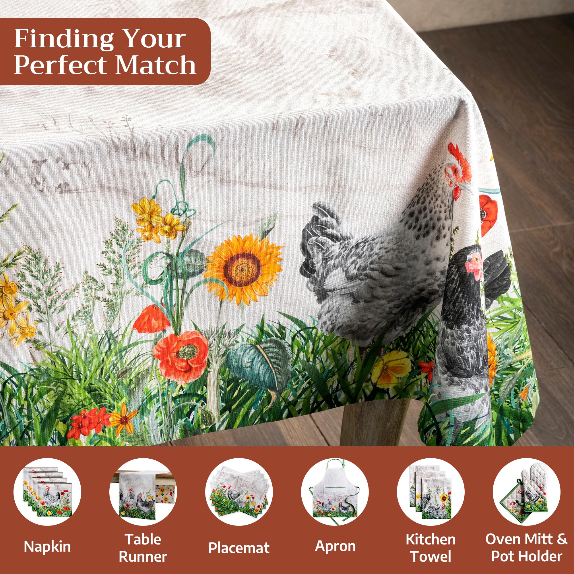 Maison d' Hermine Table Cover 60"x60" 100% Cotton Decorative Washable Square Tabletop Tablecloths for Gifts, Kitchen, Party, Wedding, Restaurant & Camping, Basse Cour - Spring/Summer