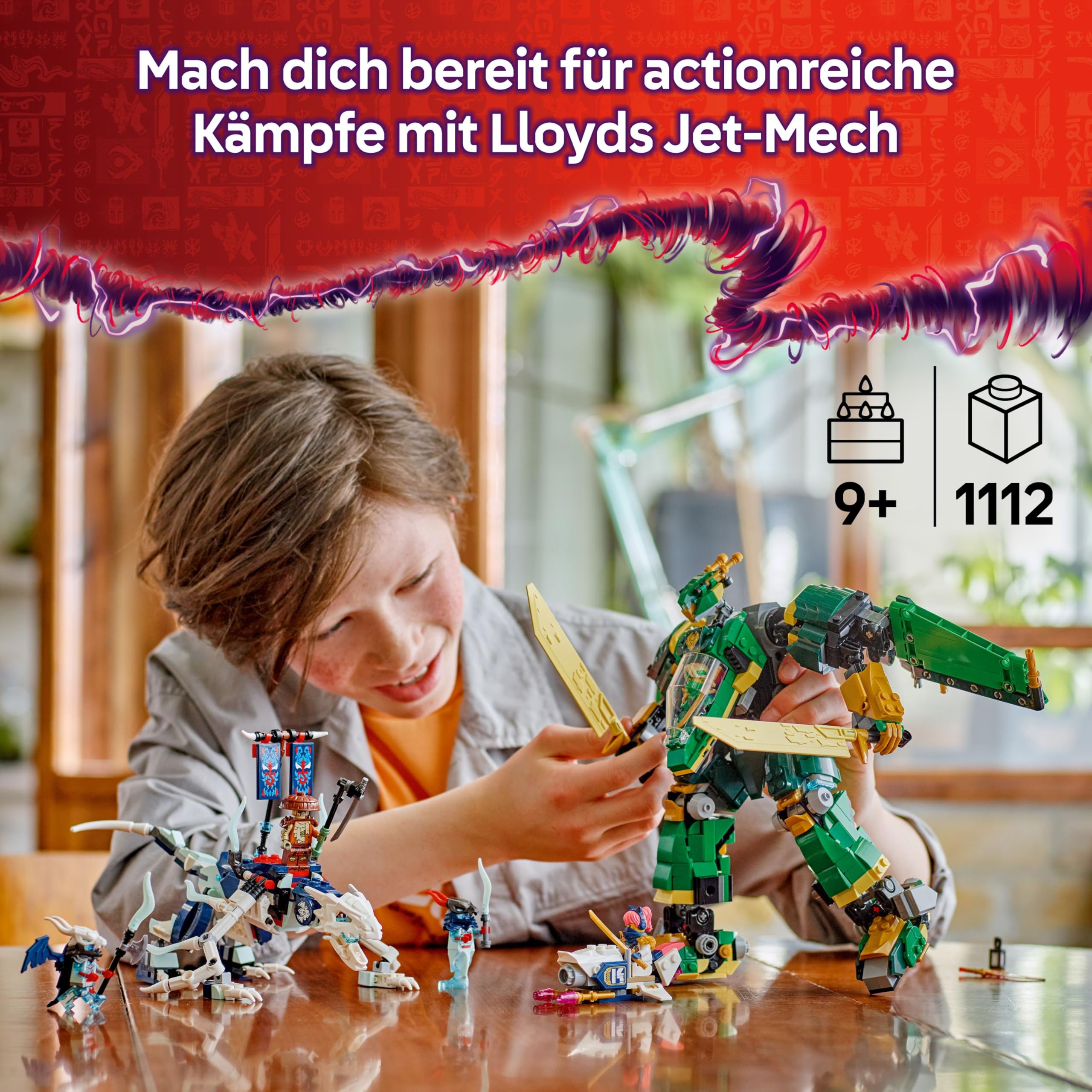 LEGO NINJAGO 2in1 Lloyds Jet-Mech - Spielzeug mit 5 Minifiguren, Drachen, Ausrüstung und fliegendem Motorrad - Geschenk für Jungen und Fans von Aufstieg der Drachen ab 9 Jahren 71845 | 2-in-1 Mech, verwandelt sich in Jet, 5 Minifiguren & Drachenfigur, Ges