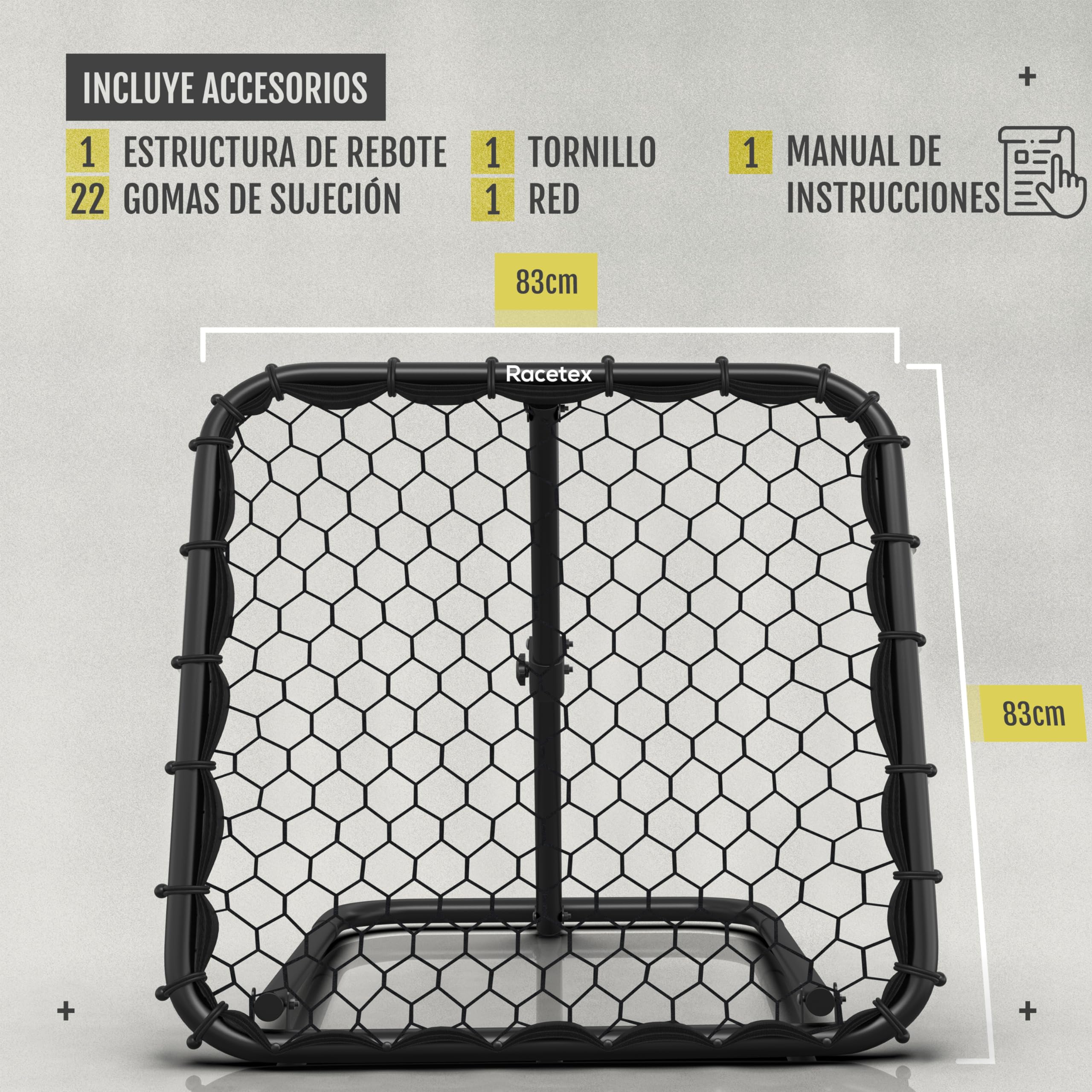 Racetex Reboteador Futbol INFINITAMENTE Ajustable- Kit Entrenamiento Futbol | 125cm x 125cm, Tamaño XXL, Uso en Exteriores, Entrenamiento Fútbol
