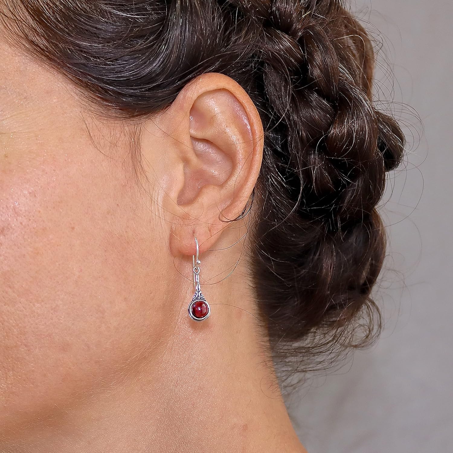 Garnet Earrings for women, Sterling Silver 925 dangle earrings, Victorian earrings, Red stone earrings, Unique silver earrings, January Birthstone, Rustic silver earrings, Vintage earrings