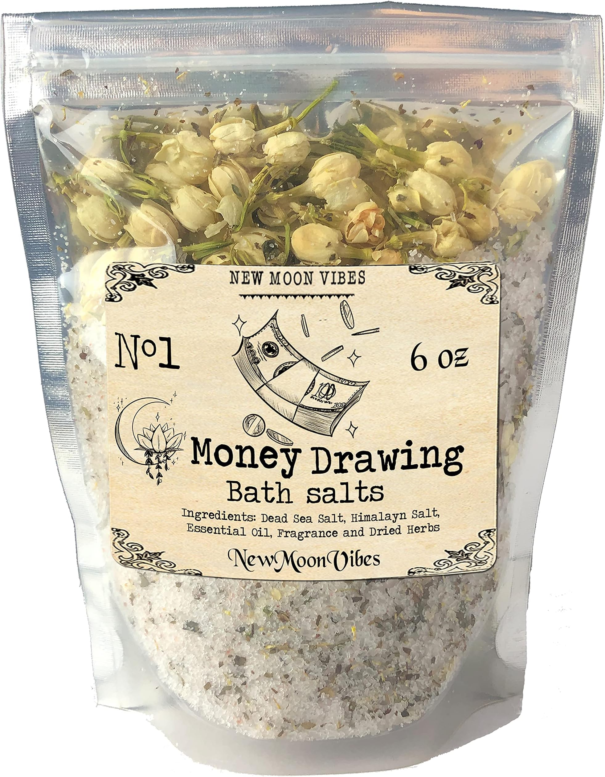 Money Drawing Essential Oils Herbal Spell Ritual Bath Salts with Real Herbs Botanicals Infused Financial Success Fast Cash Attract Luck Abundance Riches Magnet Prosperity Wealth