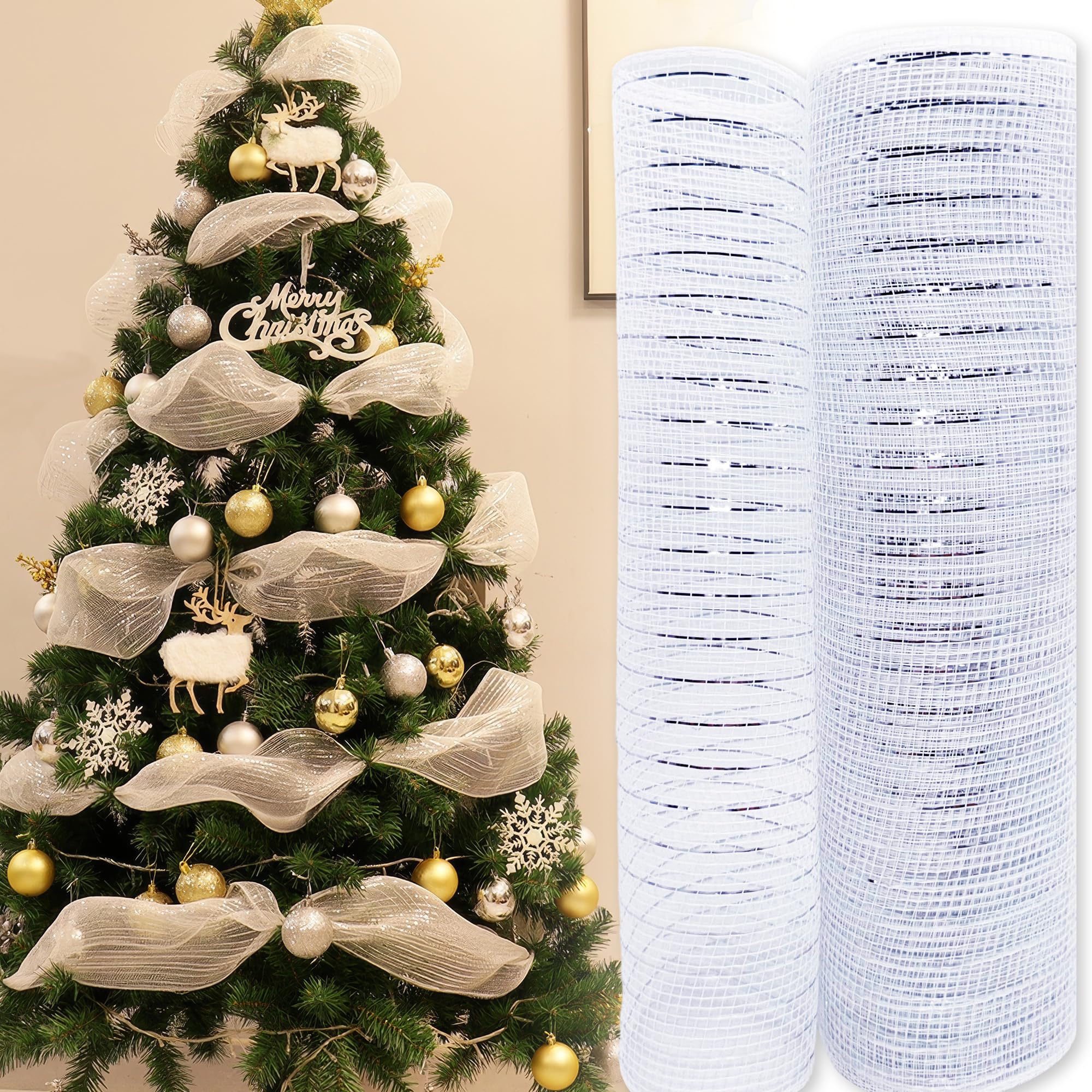 大きなクリスマスツリー 白いリボン付き 大きなクリスマスツリー 白いリボン付き